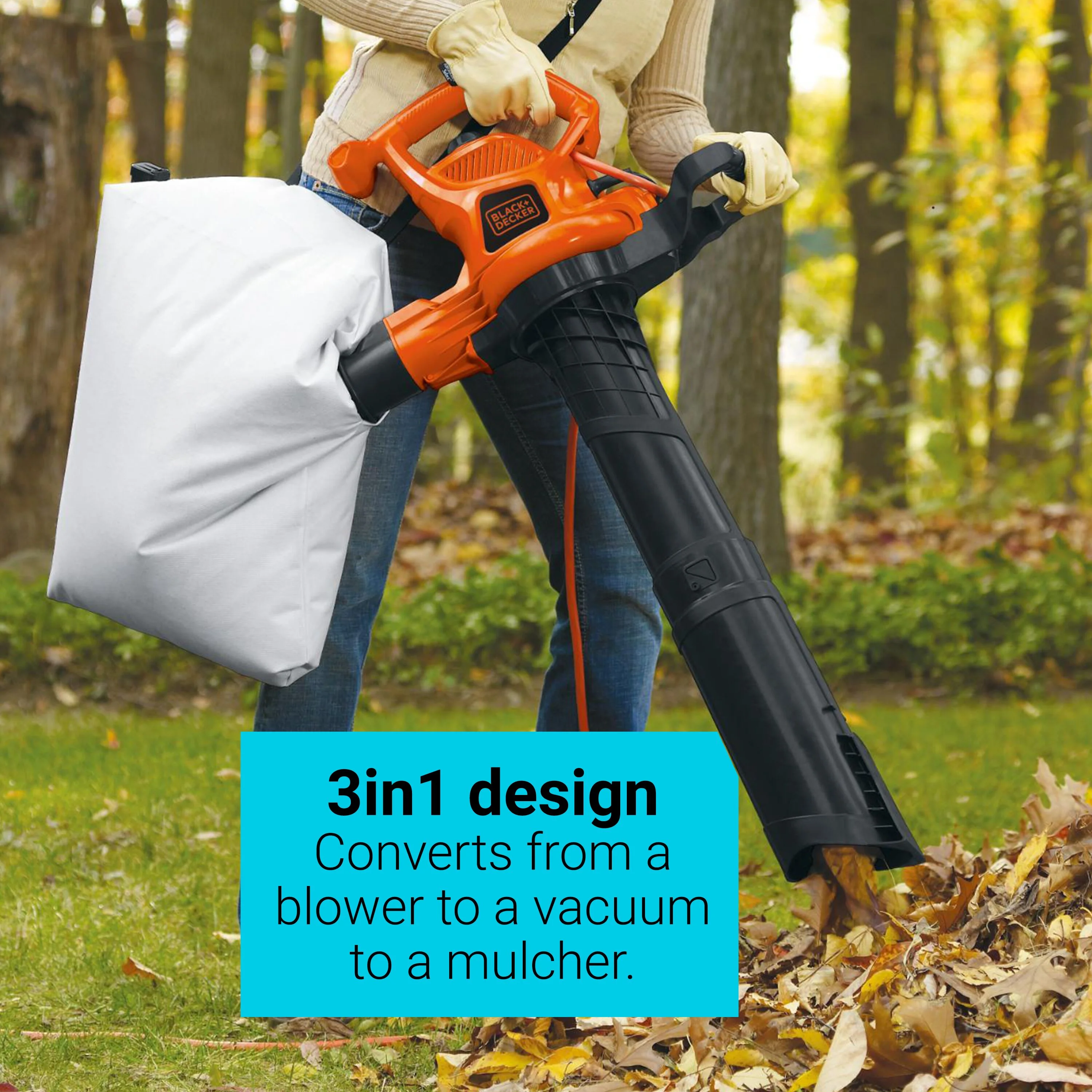 BLACK+DECKER 12 Amp 3in1 Electric Blower Vacuum Mulcher, (BV3600)