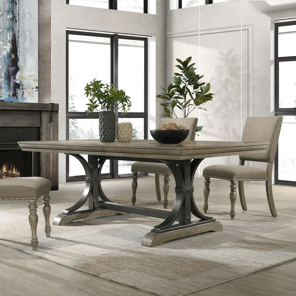 Birmingham Nailhead 6 - Piece Table with Nail Head Bench Dining Set, Driftwood