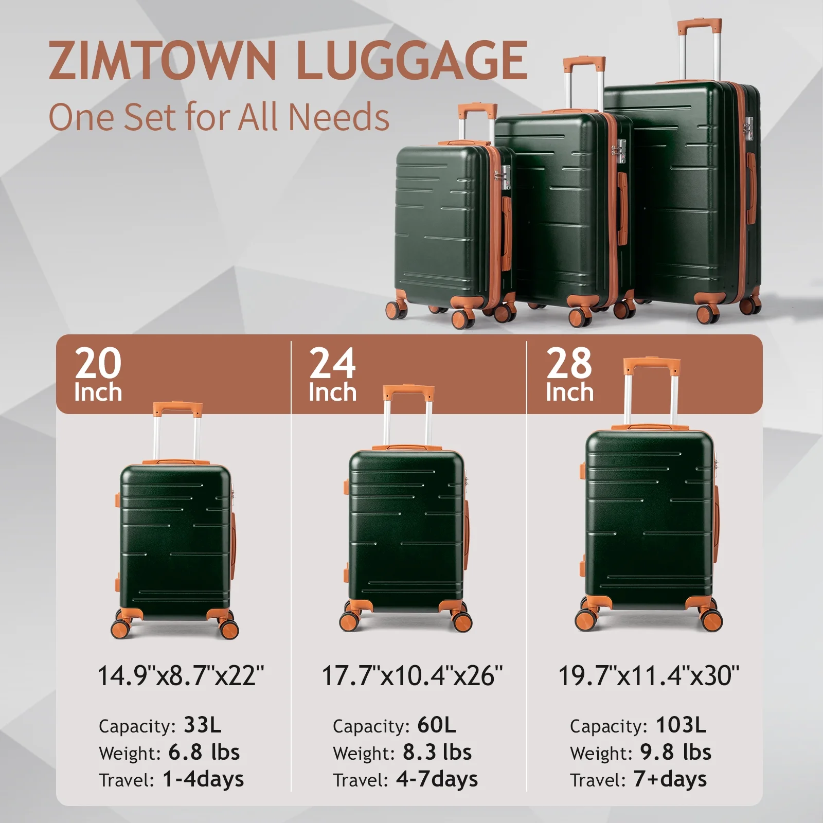 Zimtown Luggage 3 Piece Set Suitcase ABS Hardside Lightweight with TSA Lock Spinner Wheels, Beige