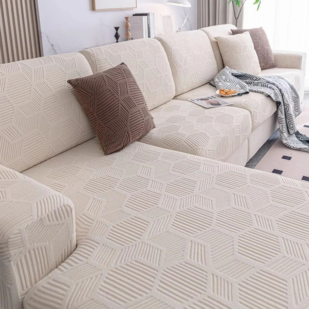 Honeycomb Pattern Water-resistant Stretch Full-Cover Magic Sectional Couch Cover