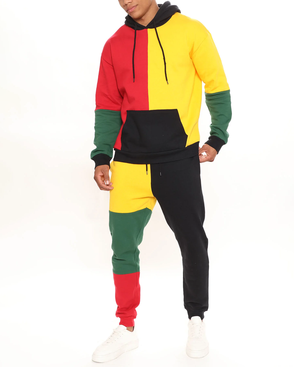 Ensemble de sweat à capuche imprimé colorblock pour homme