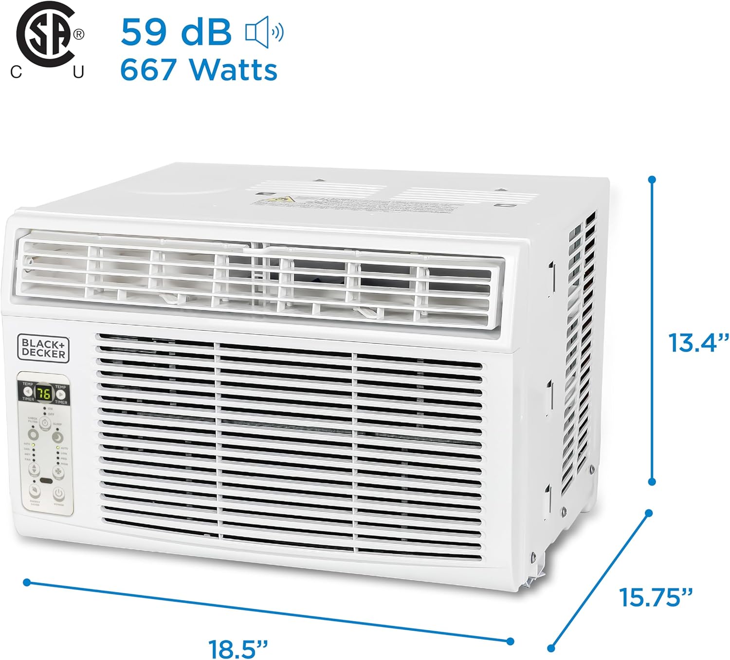 BLACK+DECKER Window Air Conditioner 8000 BTU, AC Window Unit Cools Up to 350 Square Feet, AC Unit with Remote Control, 3 Cooling Speeds and Fan Only Function, BD08WT6, White