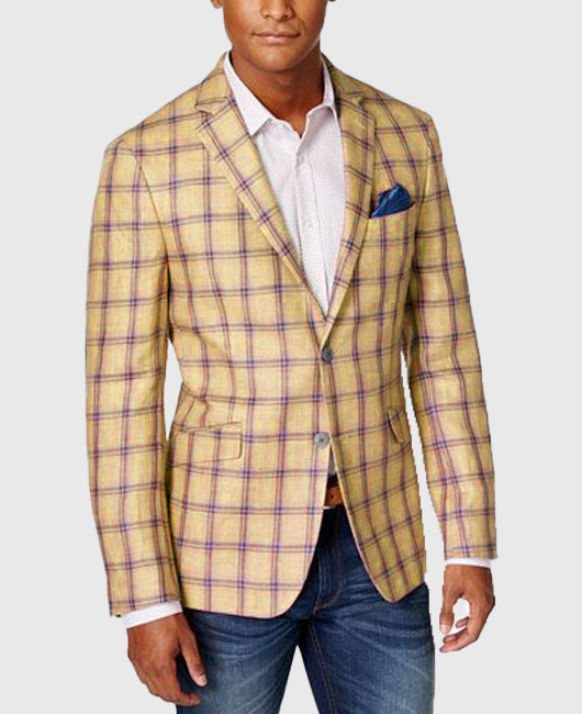 Blazer à carreaux roses OK Fashion, revers cranté et deux boutons