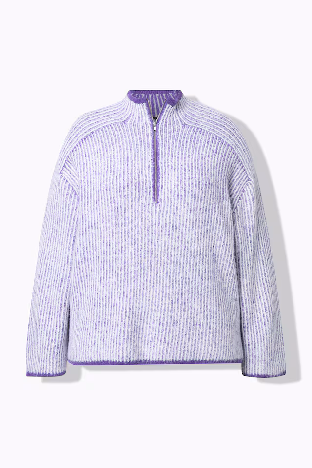 Striped Knit Long Sleeve Troyer Collar Sweater