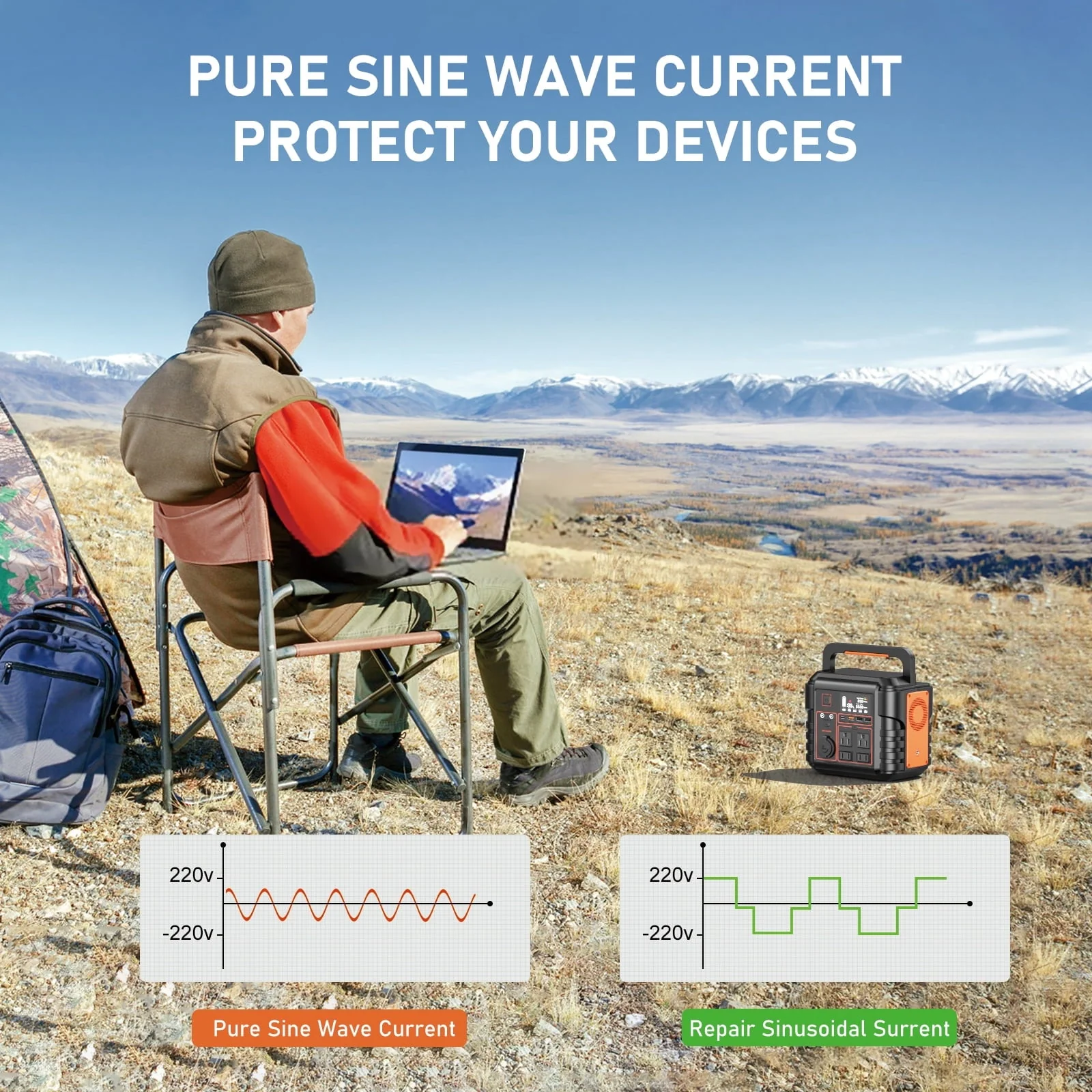 Portable Power Station 300W (Peak 600W), Solar Generator, Backup Battery Supply w/ AC Outlet for Home Blackout, Camping, Travel, CPAP Image 3