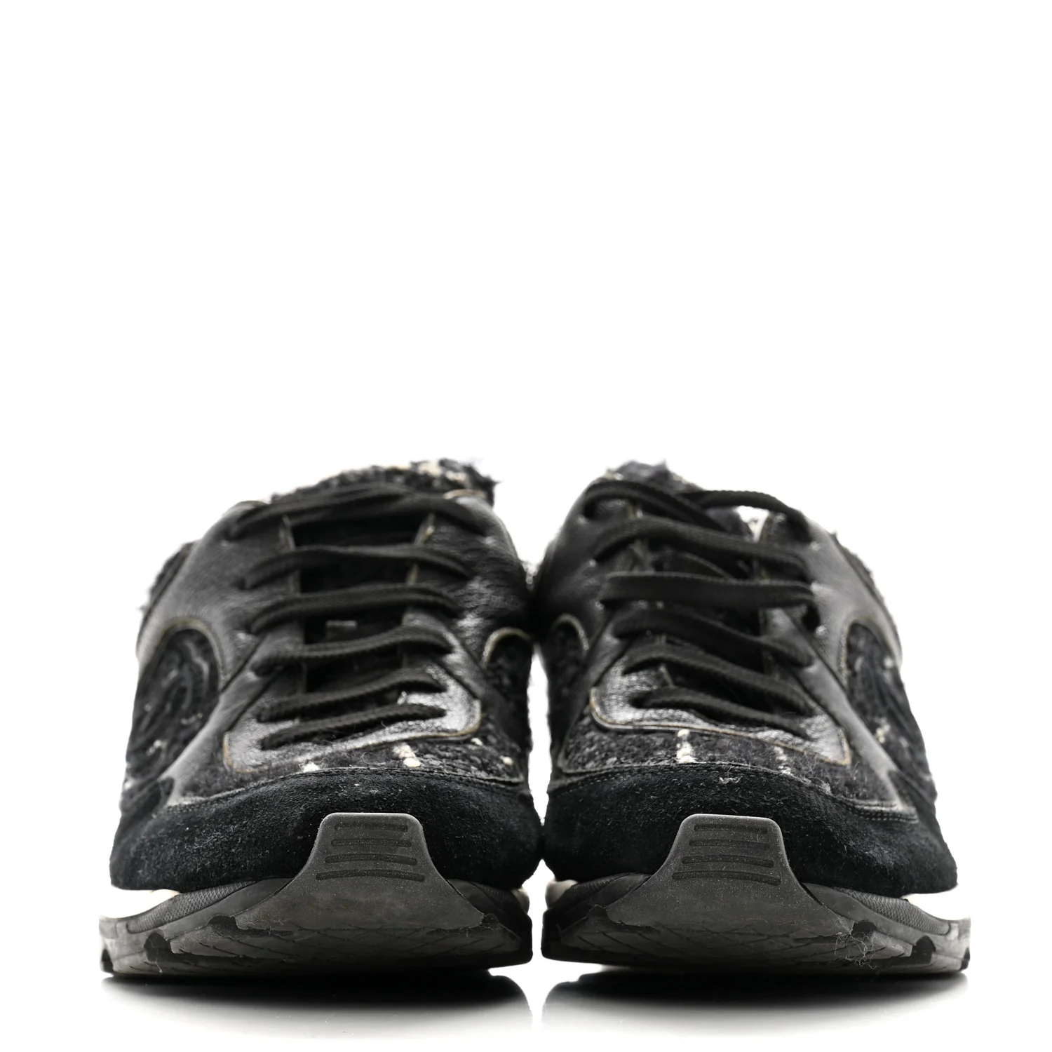 Tweed Suede Goatskin CC Sneakers 38 Black White