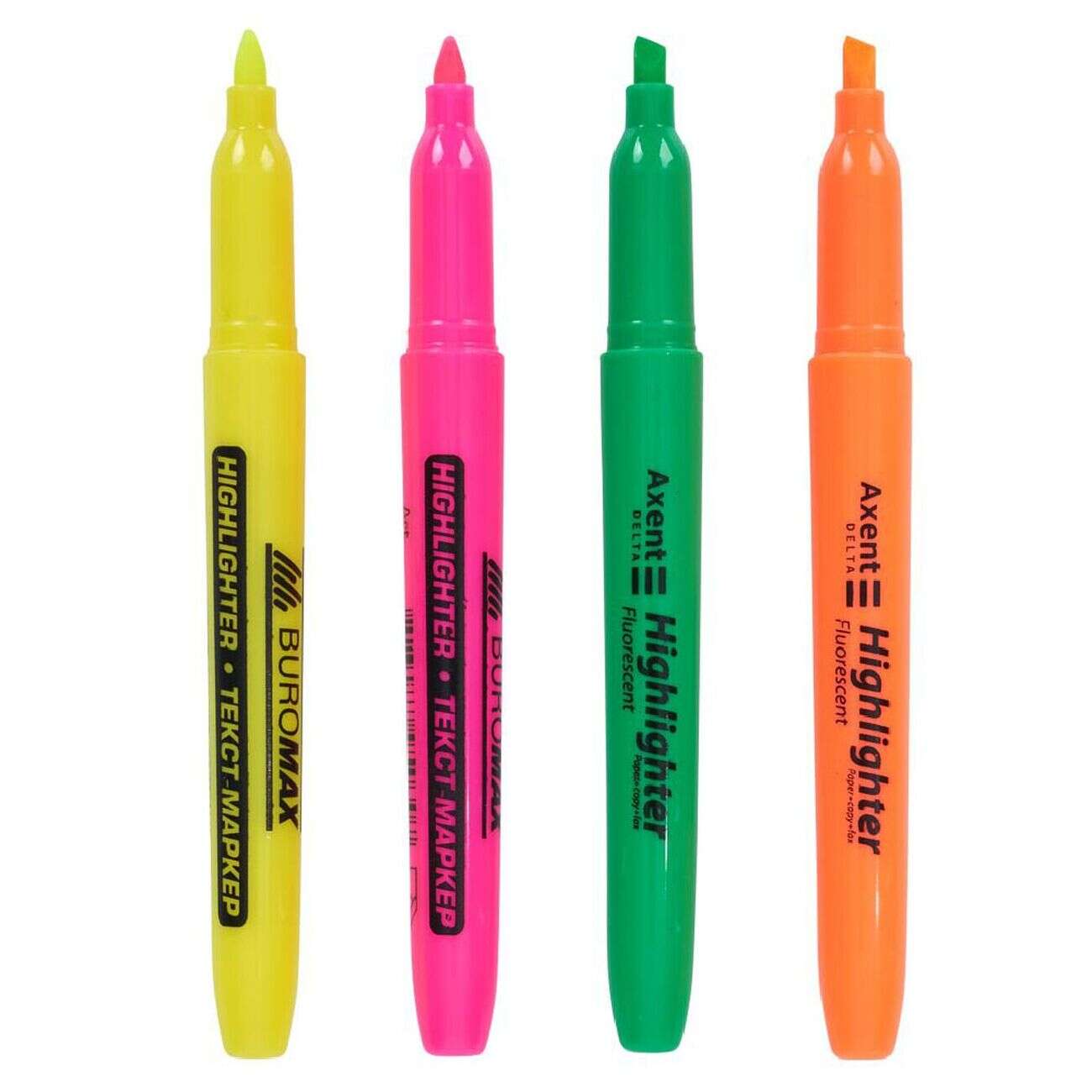 Lot de 4 surligneurs fins - orange vert rose jaune