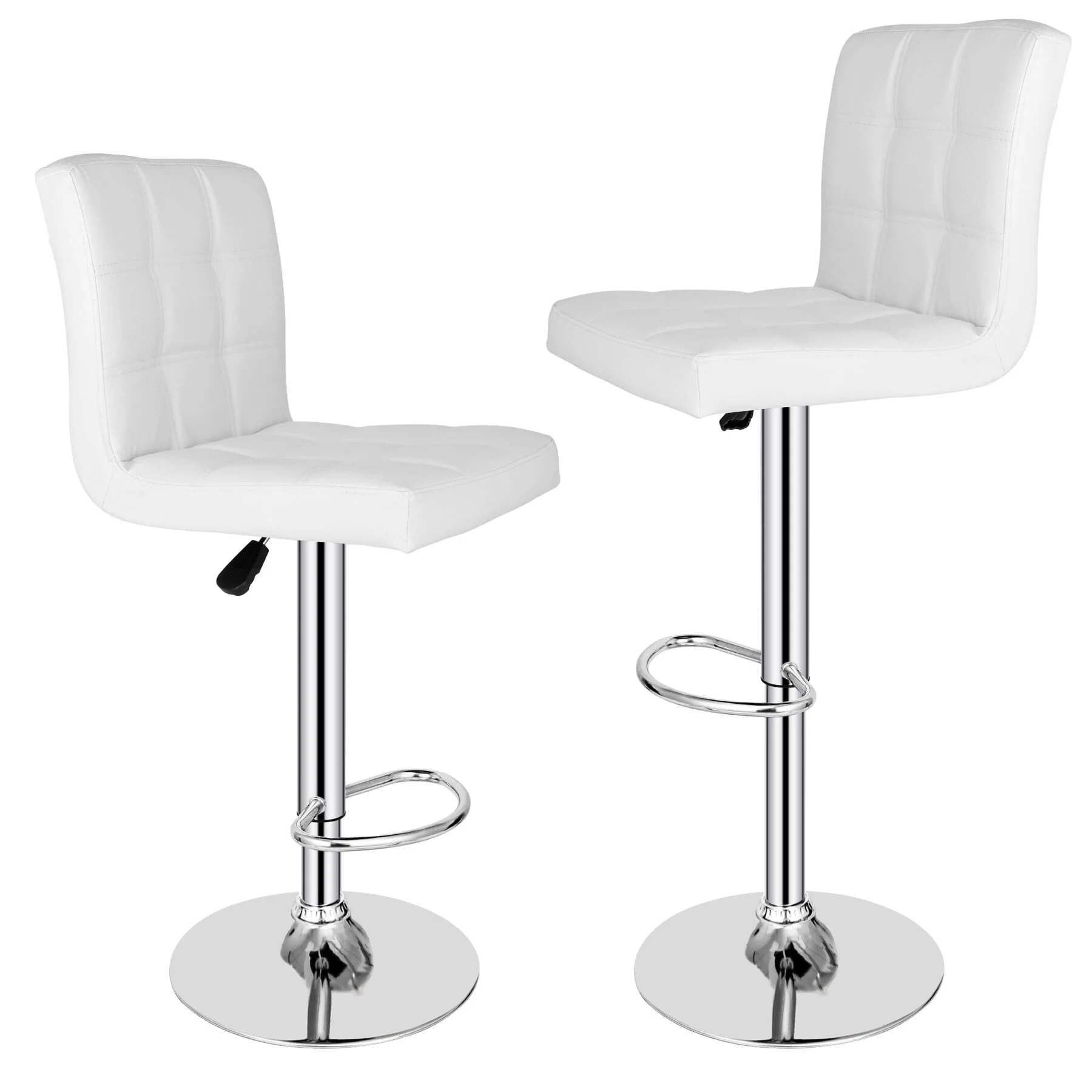 ZenSports Set of 2 Height Adjustable Swivel Bar Stool PU Leather Kitchen Counter Stool W/Back, White(2/Black)