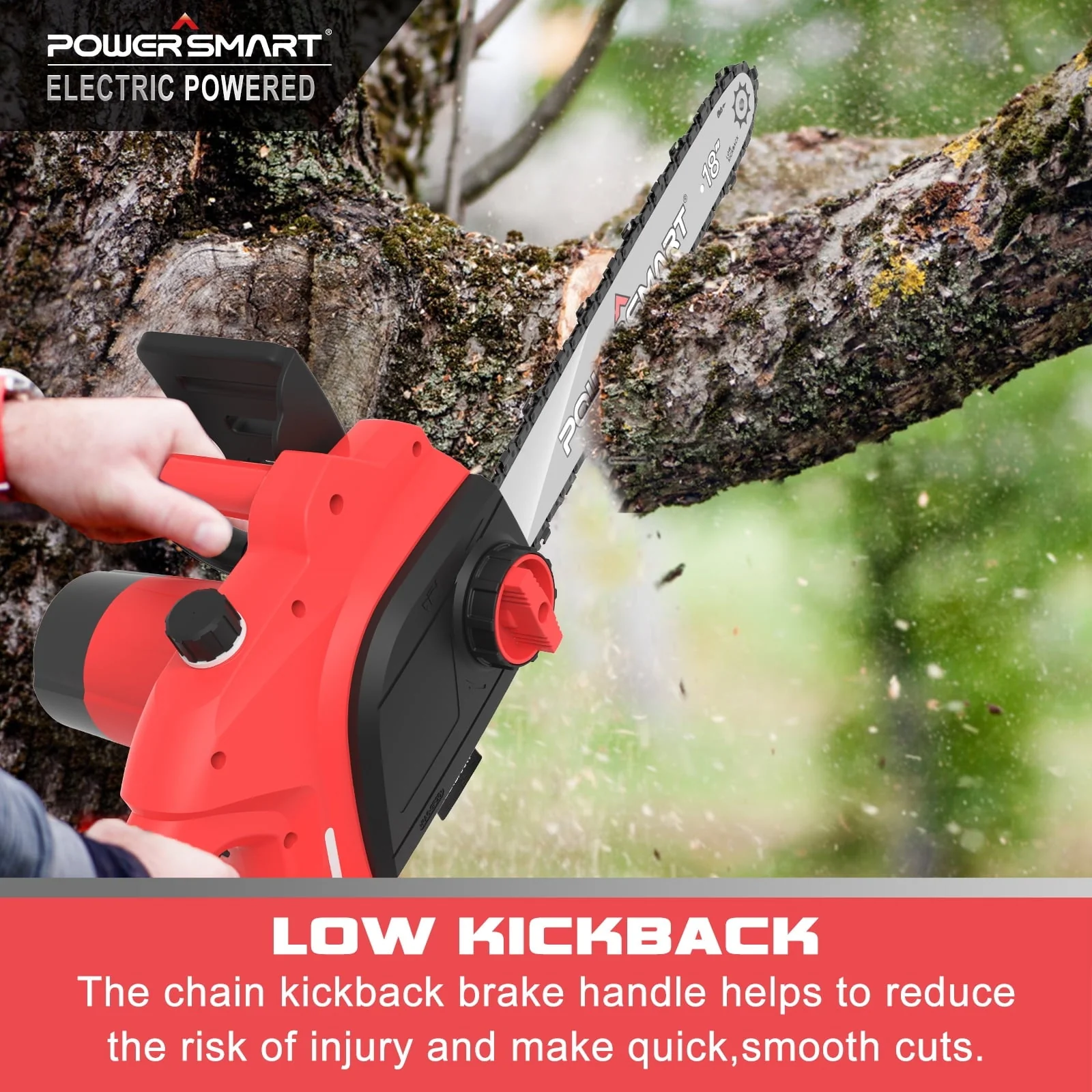 PowerSmart PS8218 18 inch Pruning Corded Electric Chainsaw, 120V 15Amp Power Chainsaw for Wood Cutting(15Amp) Image 2