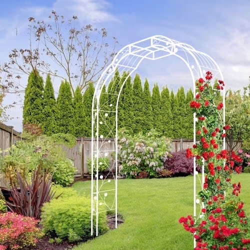 74x98 Metal Garden Arch Arbor Trellis for Climbing Plants Roses Outdoor Décor White