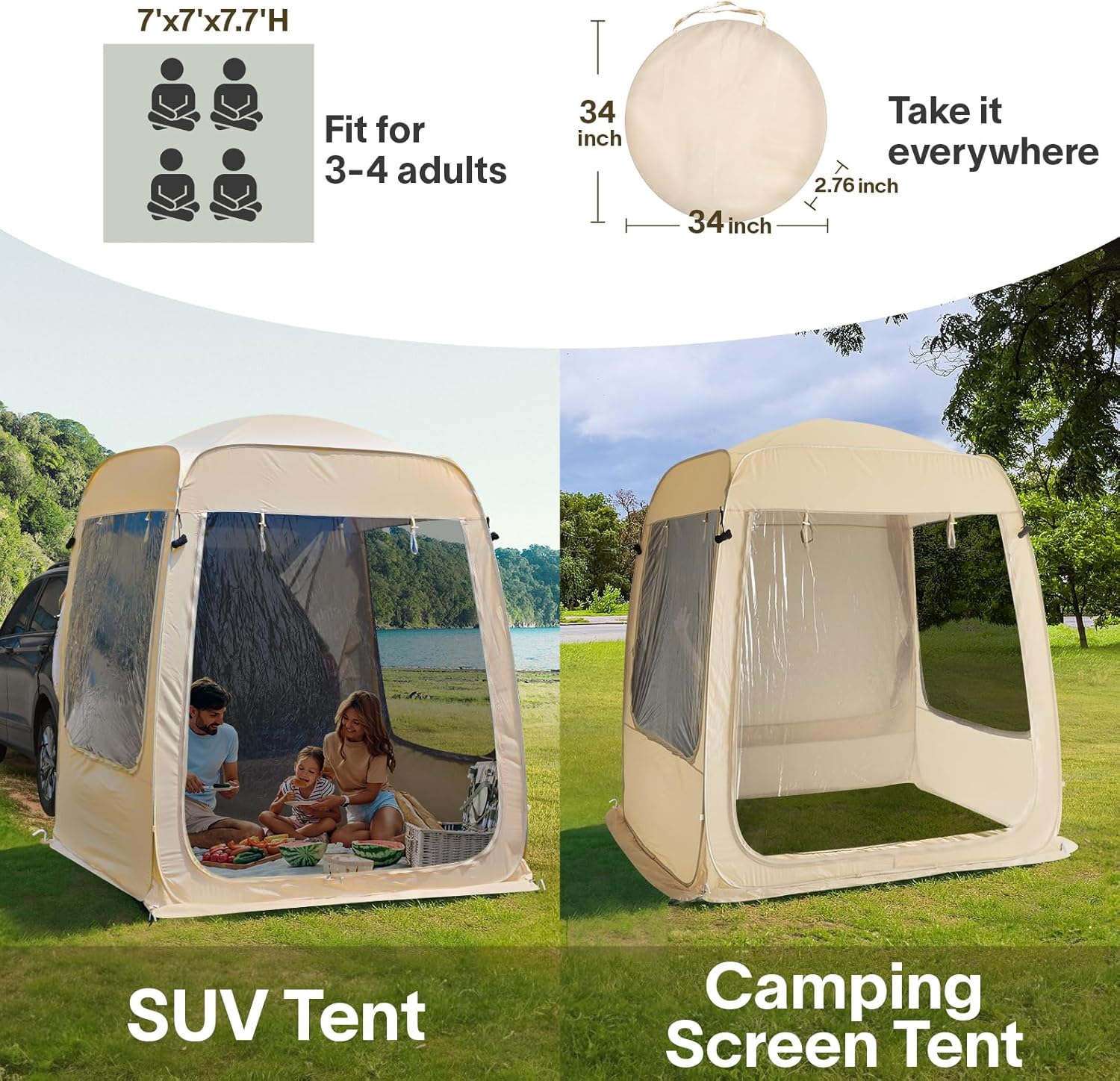Gazebo moustiquaire pouvant accueillir 6, 10 ou 15 personnes. Tente de style igloo avec moustiquaire latérale. Idéal