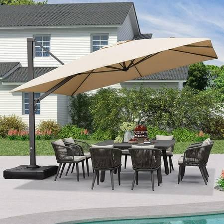 Purple Leaf 12 ft Square Patio Umbrella Large Outdoor Aluminum Umbrella Offset Umbrella with 360-Degree Rotation Cantilever for Garden Deck Backyard