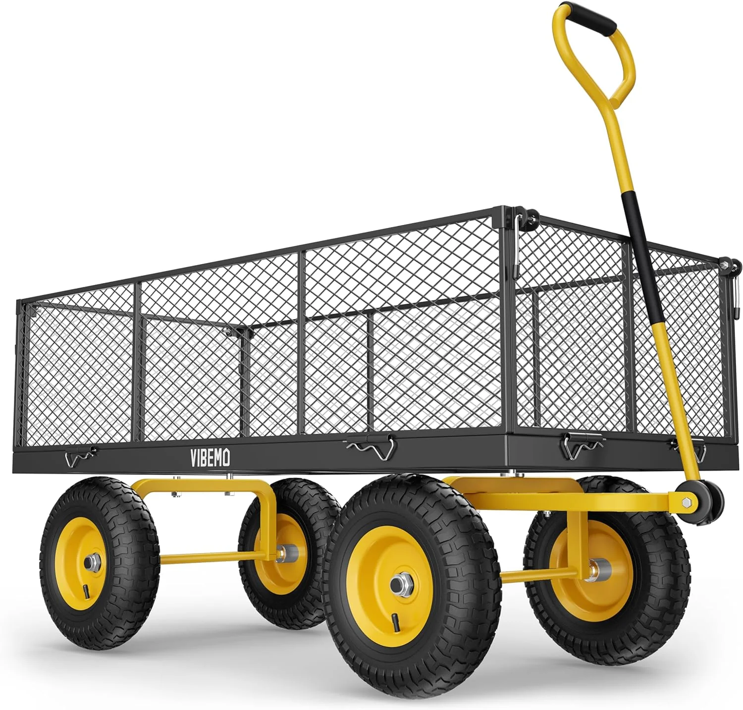 Steel Garden Cart, 2-in-1 1400 lbs Heavy Duty Utility Wagon, with Removable Mesh Sides to Convert into Flatbed, 240?? U-Turn 13 Pneumatic Tires Garden Wagon for Farm Yard Lawn Garden Camping