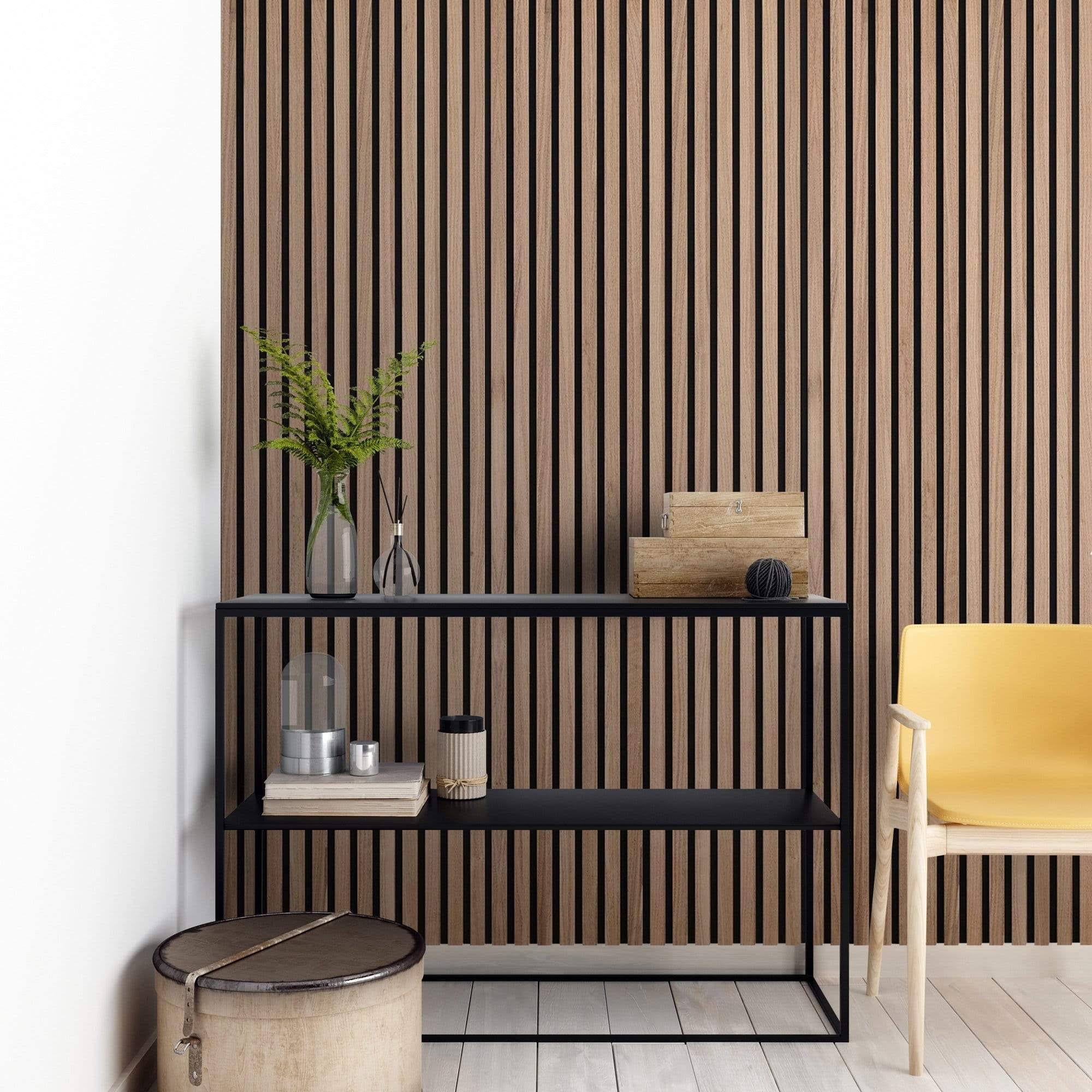 Slatpanel Two Acoustic Wood Wall Veneer Slat Panels Walnut 47 24A x 12 6a Each Soundproof Paneling for Interior Decor Luxury at MechanicSurplus.com