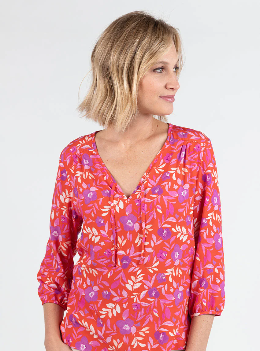 Blouse femme viscose floral rose violine