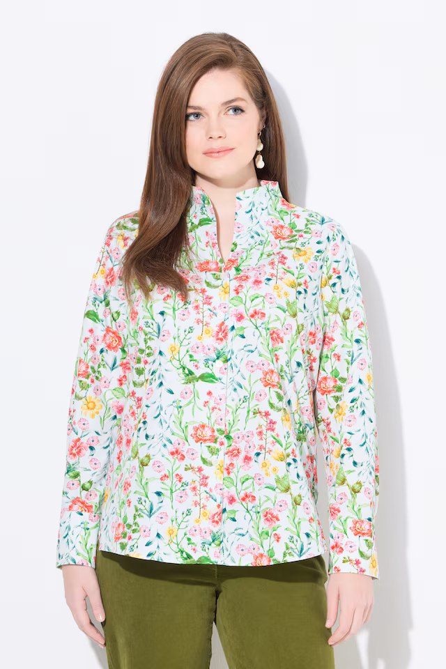 Floral Goblet Collar Button Down Blouse