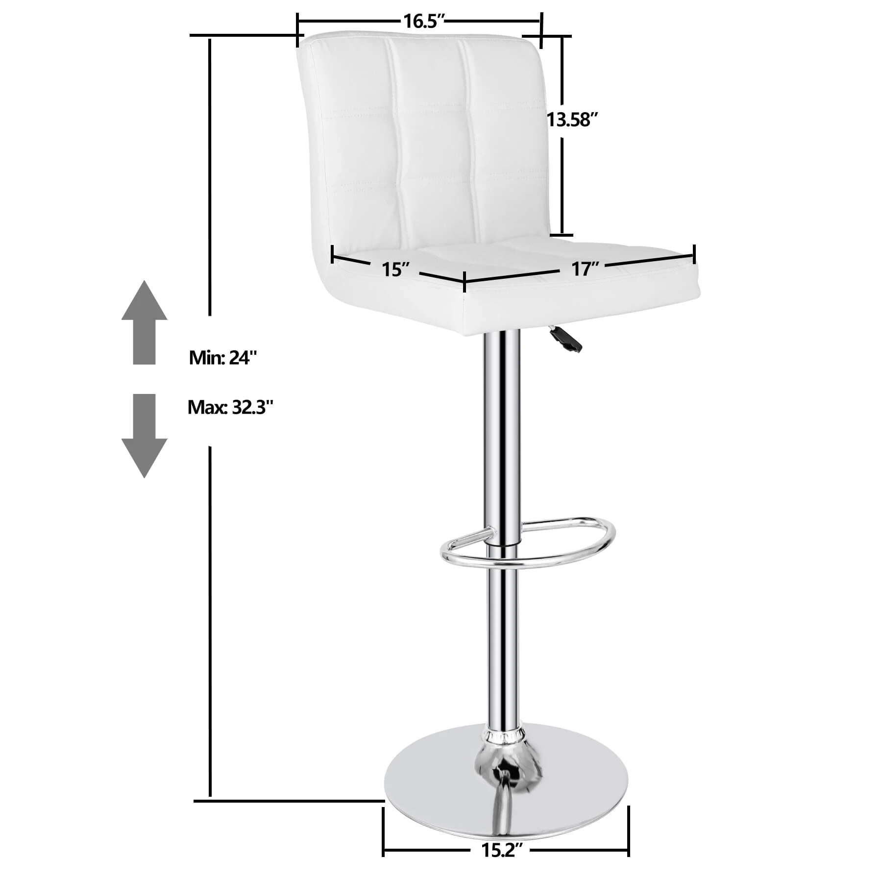 ZenSports Set of 2 Height Adjustable Swivel Bar Stool PU Leather Kitchen Counter Stool W/Back, White(2/Black)