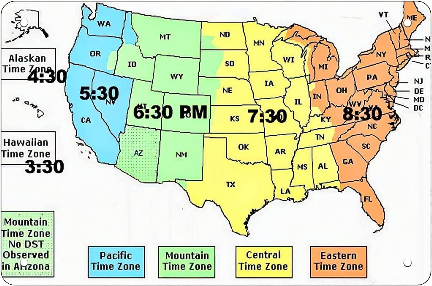 Metal Tin Retro Sign US Time Zone Map, Retro Funny Metal Sheet Signs Tin Sign Poster Vintage Metal Signs for Bar Music Club Man Cave Room Wall Decor