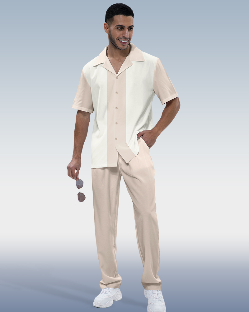 Costume de marche décontracté à manches courtes et blocs de couleur pour homme Suitmens