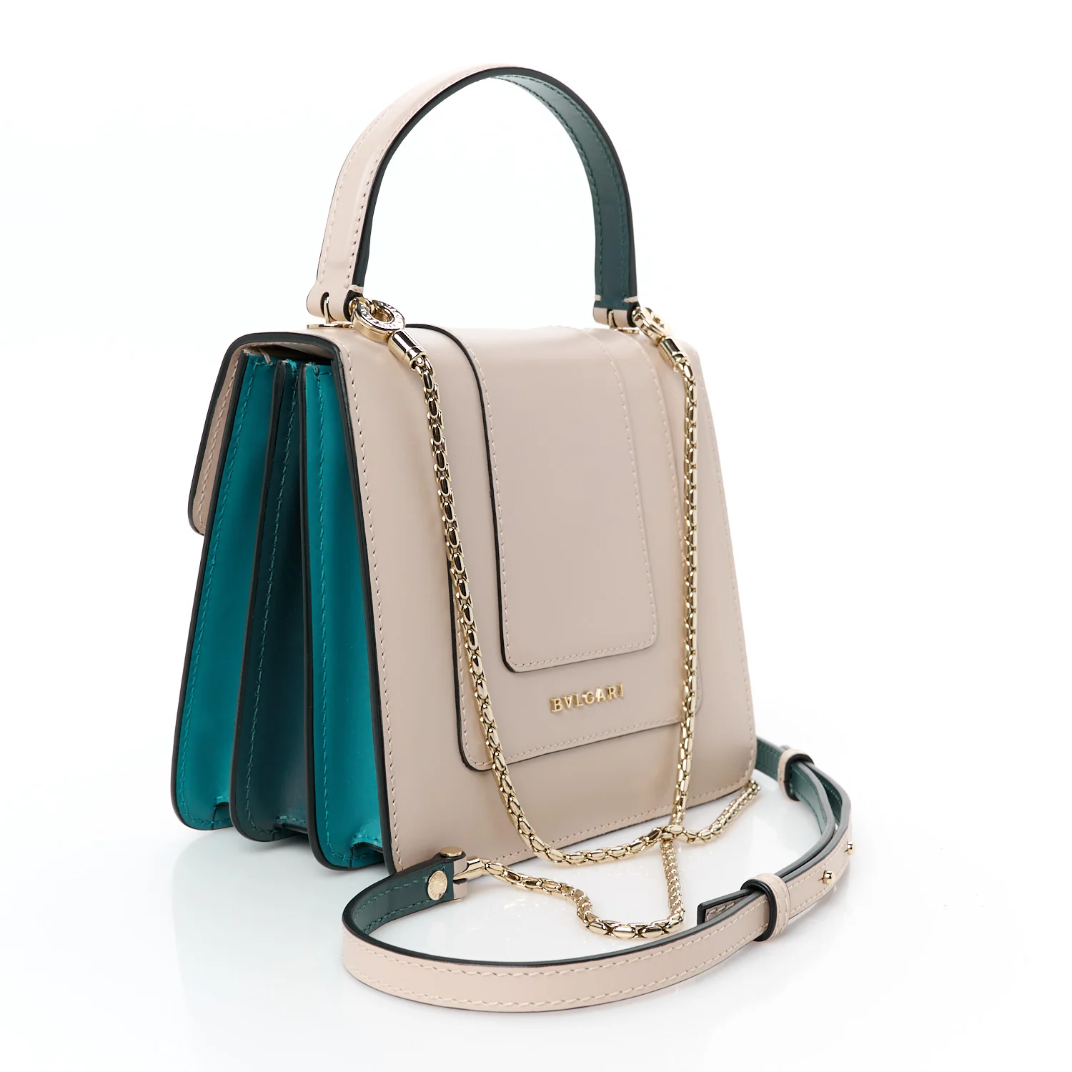 Calfskin Serpenti Forever Top Handle Beige Green