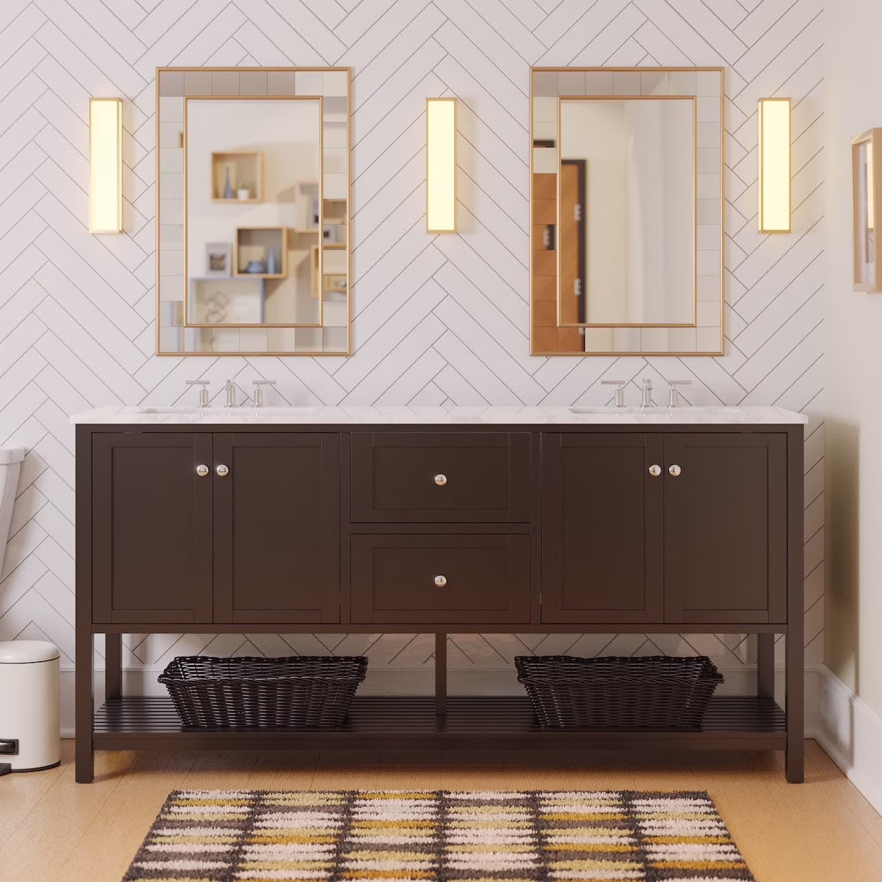 72" Double Bathroom Vanity with White Cabinet and Engineered Carrara Top(White) - Image 7