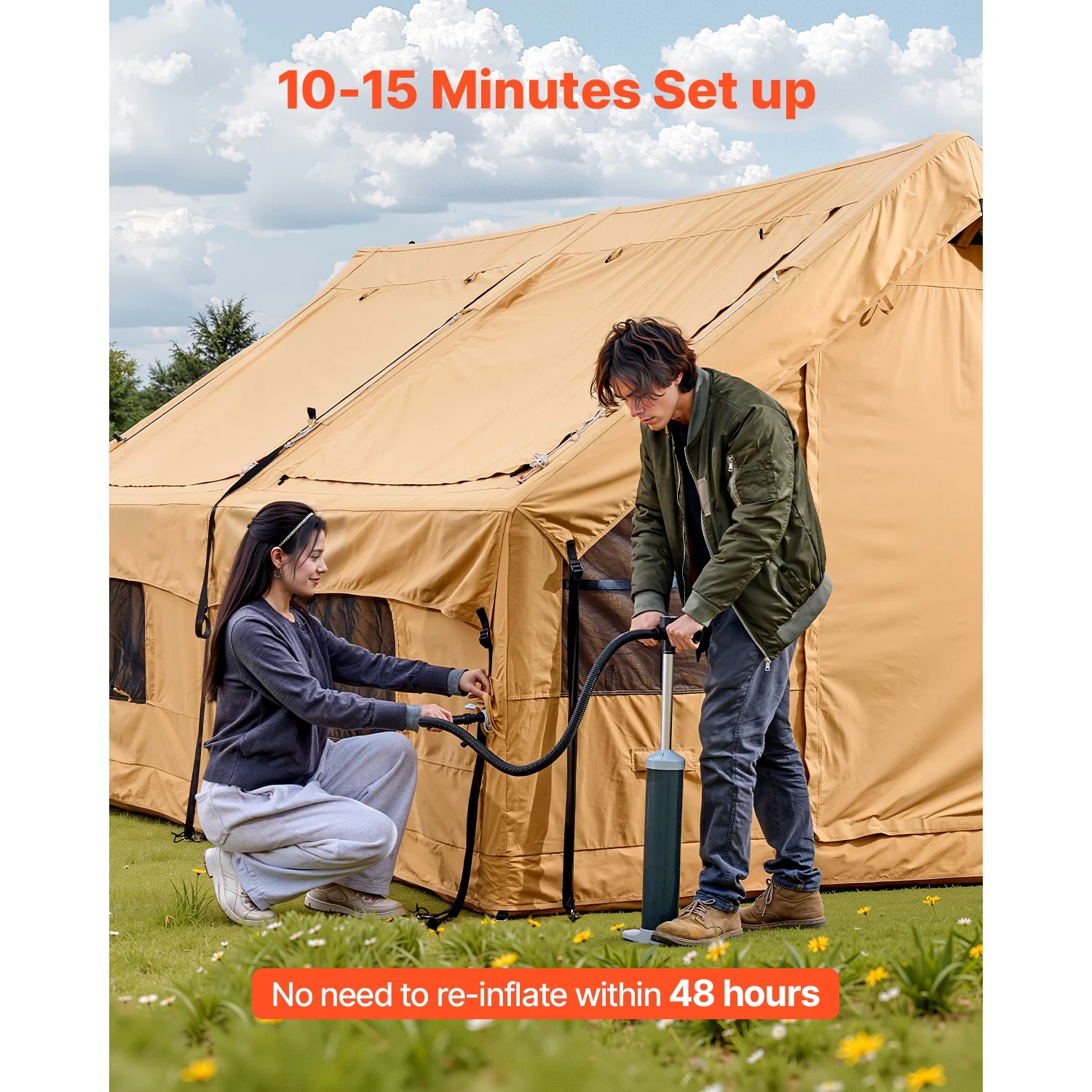 Inflatable Tent for Camping, 15.75 x 11.81 x 7.22 Ft Glamping Blow up Tent for 8-12 People, Air-Filled Camping Shelters, Outdoor Living Tent with Dual Sunroofs, Stove Jack - Image 6