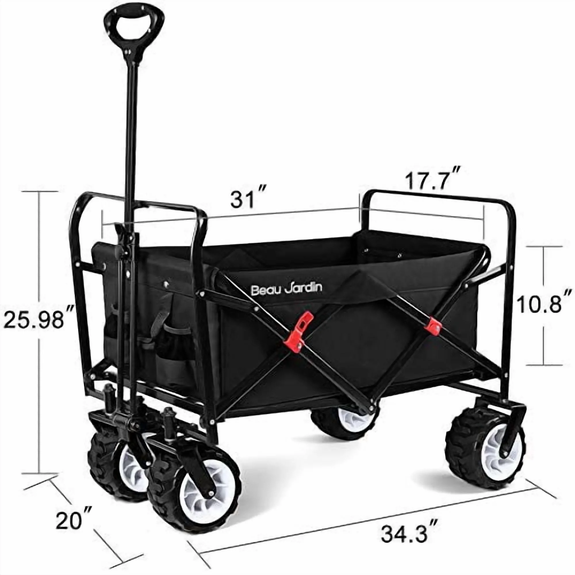 Collapsible Folding Wagon 300 Pound Capacity Heavy Duty Foldable Beach Wagon Cart Grocery Utility Wagon for Garden Sports Shopping Outdoor All Terrain Wheel Portable Black(black/1) - Image 9