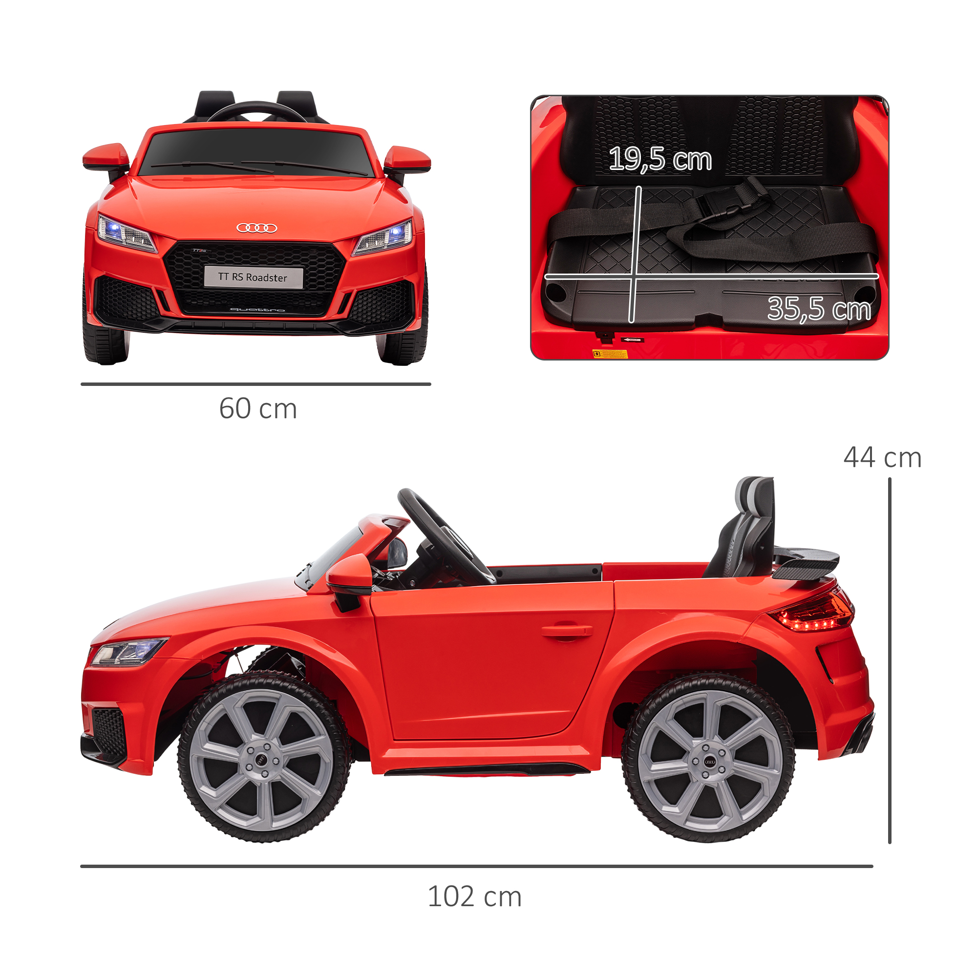 HOMCOM® kindervoertuig elektrische auto Audi TT RS afstandsbediening MP3 3-8 jaar PP rood 103 x 63 x 44 cm | Aosom.de