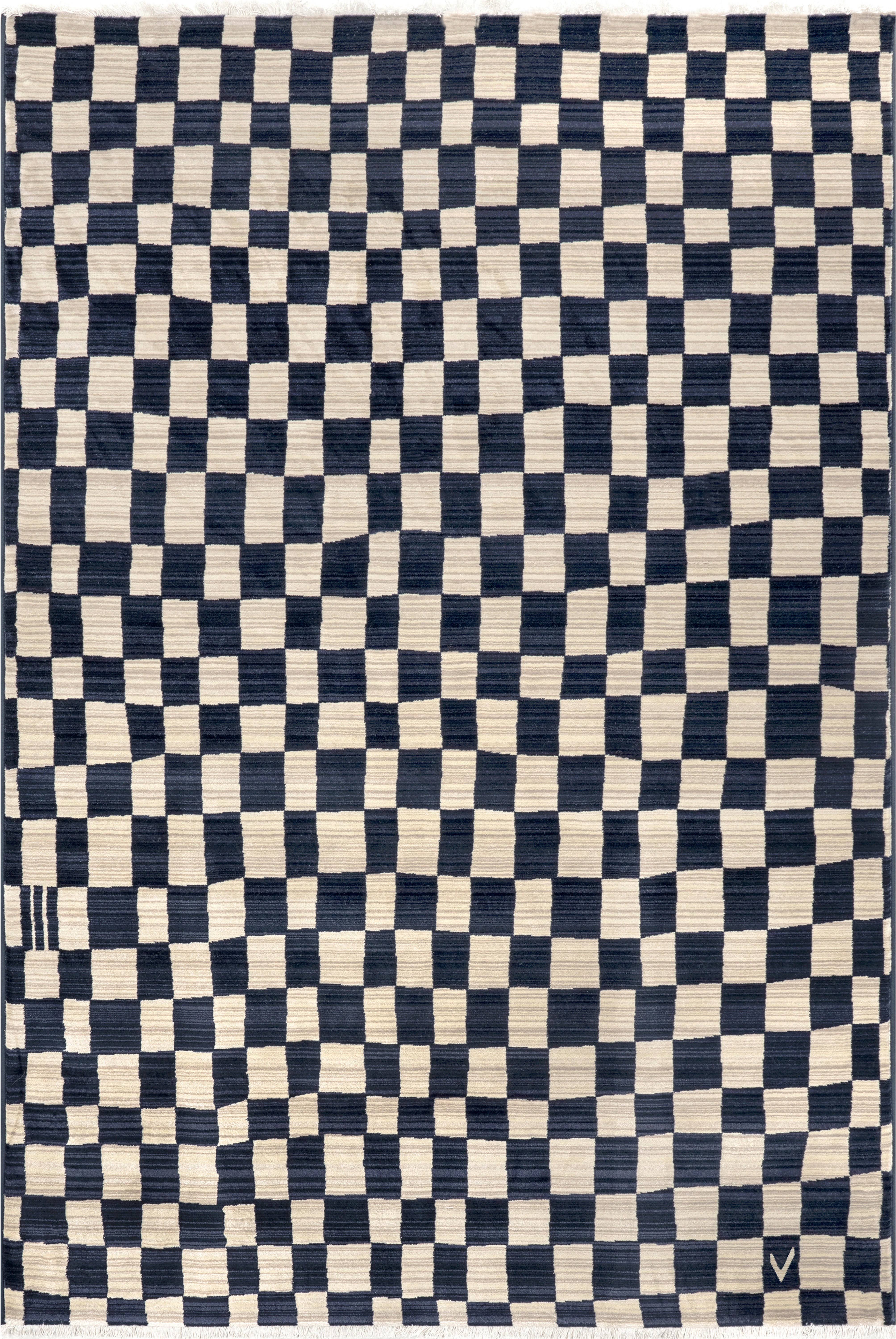 nuLOOM Dominique Abstract Checkered Fringe Navy 2 ft. 8 in. x 7 ft. 10 in. Runner Rug