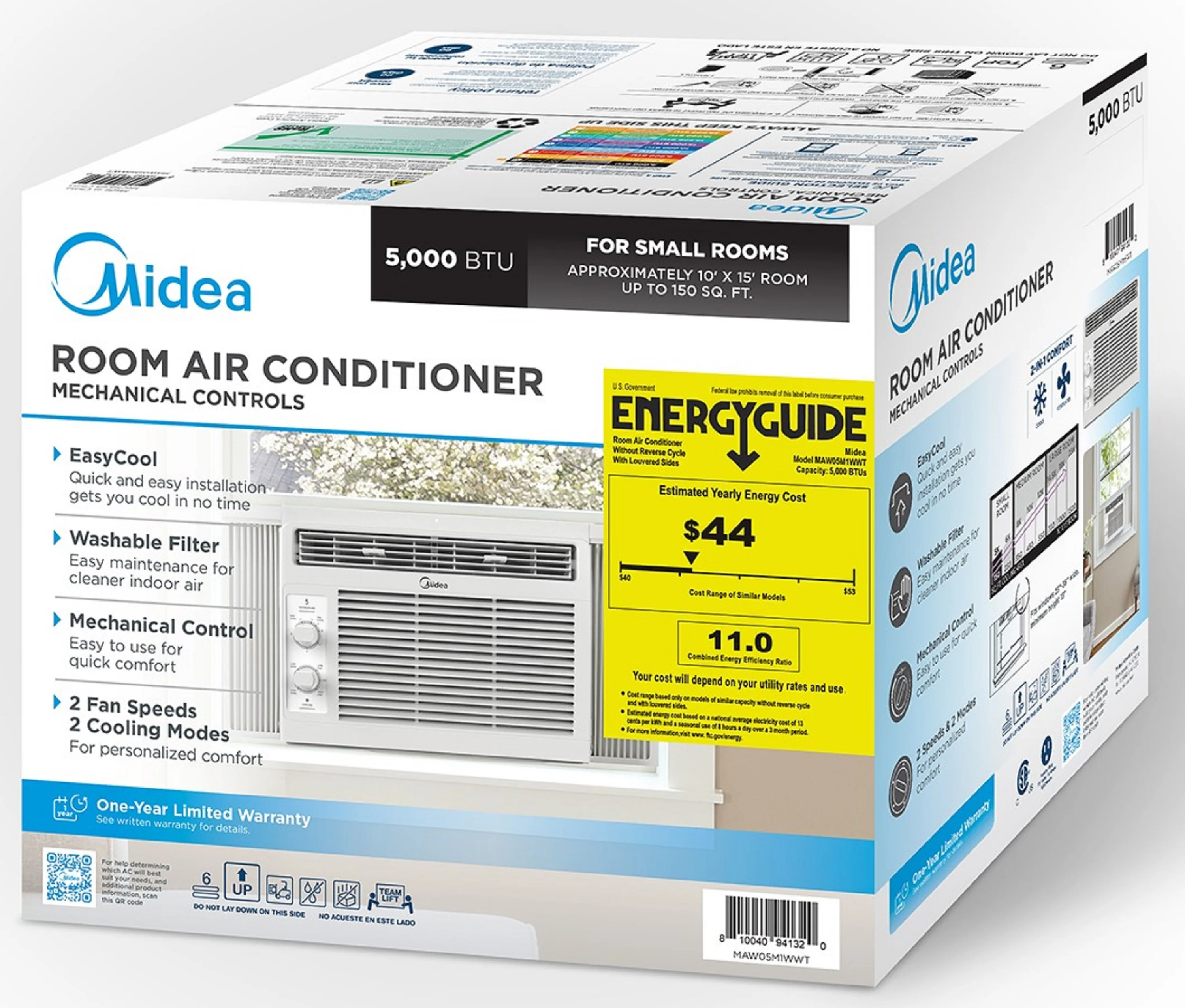 Midea 5, 000 BTU 150 Sq Ft Mechanical Window Air Conditioner, White, MAW05M1WWT, New