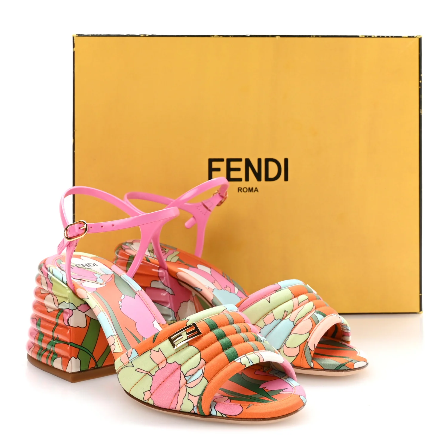 Fabric Calfskin Promenade Slingback Sandals 35 Arancio Multicolor Lipstick