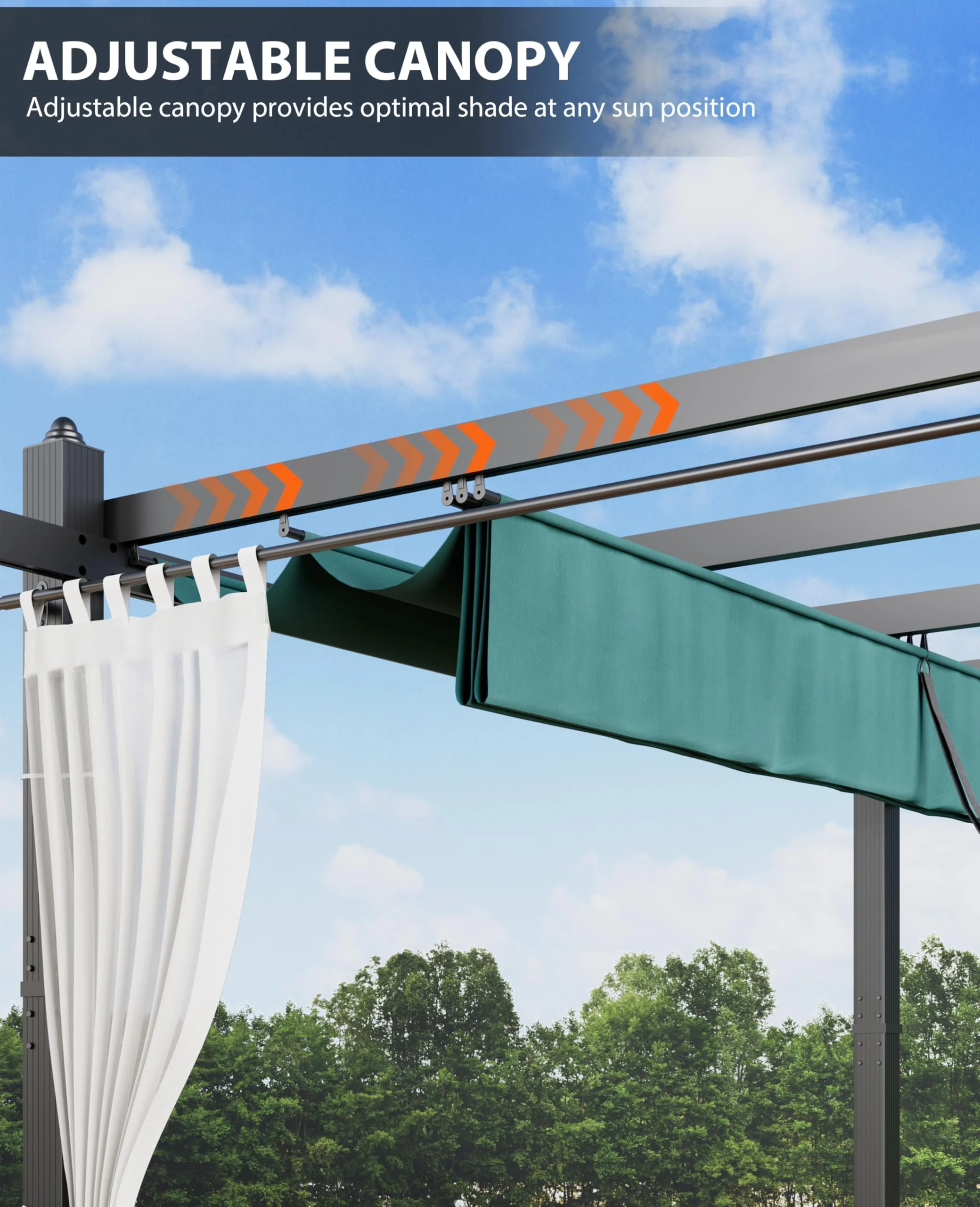 Luku 10x13 Ft Outdoor Retractable Pergola with Canopy and Side Mesh Screen, Upgraded Gray Post Aluminum Pergola for Deck, Backyard Garden, Porch, Grape Trellis