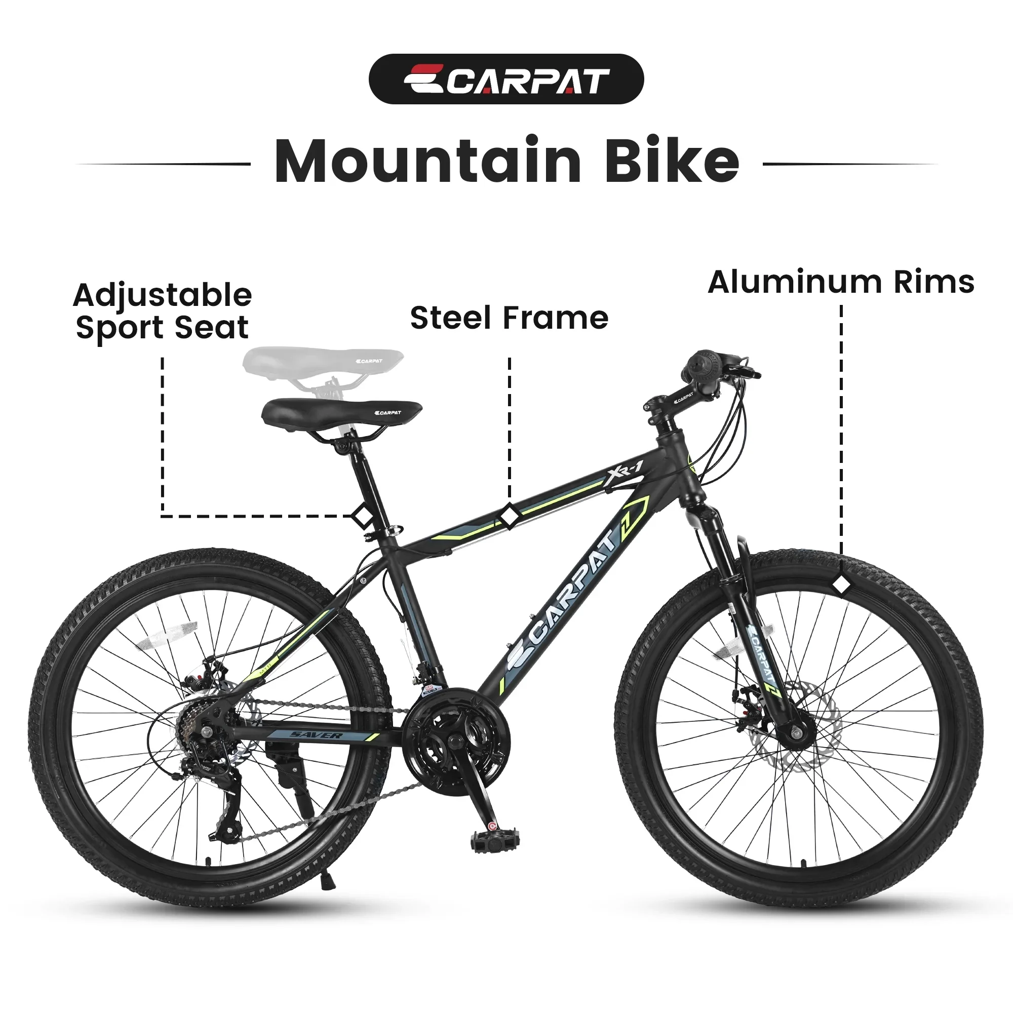 Ambifirner 24-Inch Mountain Bike with Shimano 21-Speed Drivetrain & Dual Disc Brakes – Steel Front Suspension Frame Urban Riding