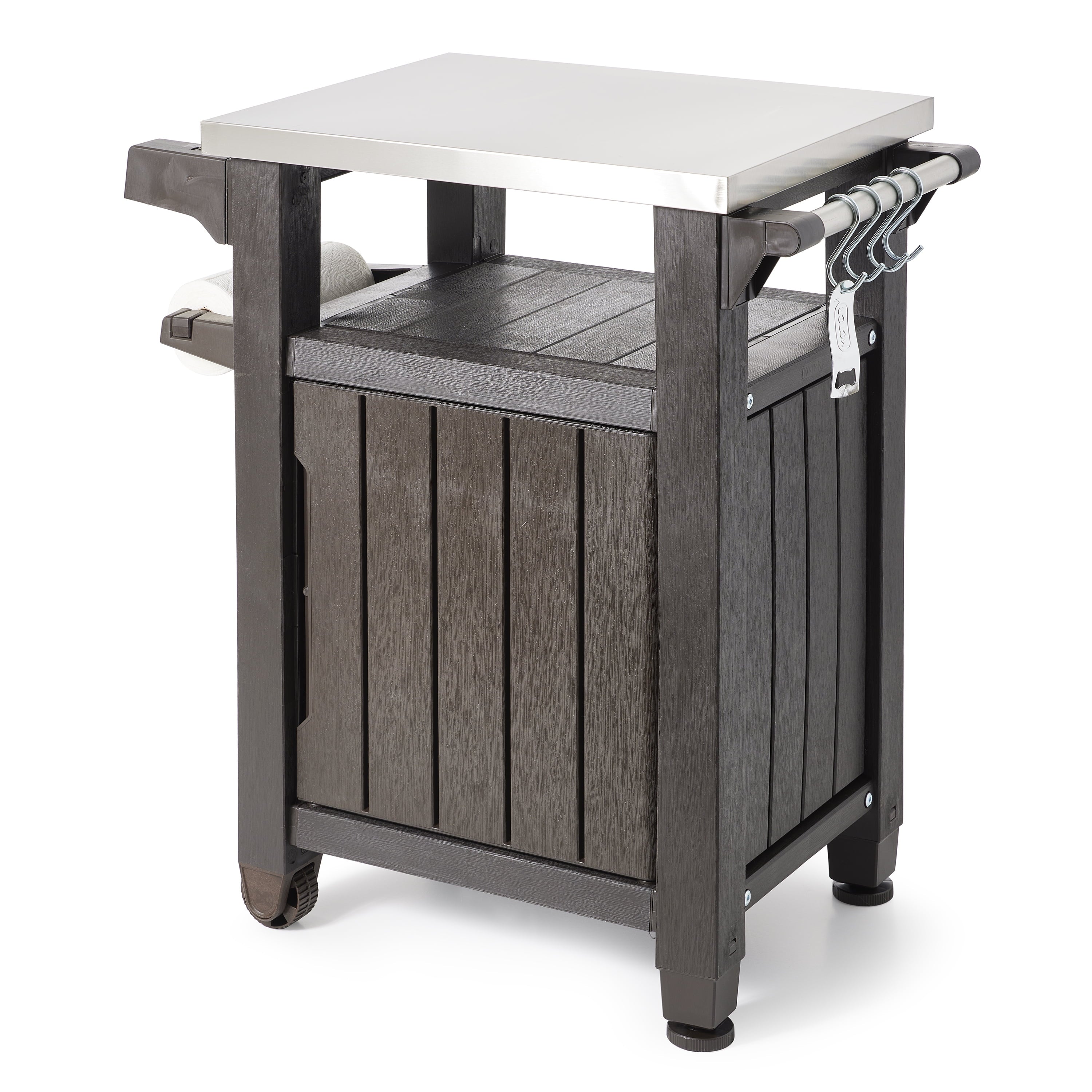 Unity 40 Gal Patio Storage Grilling Bar Cart w/Stainless Steel Top. Brown