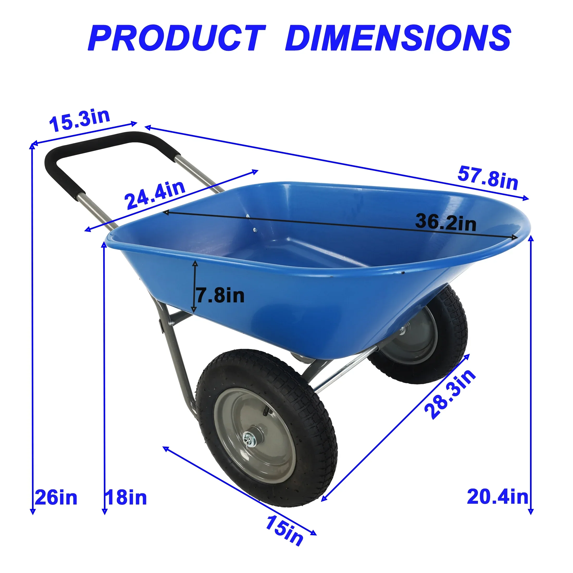 2- Wheeled Garden Wheelbarrow - 15 Pneumatic Wheels, 300 lb Capacity�C Heavy Duty Construction for Transport