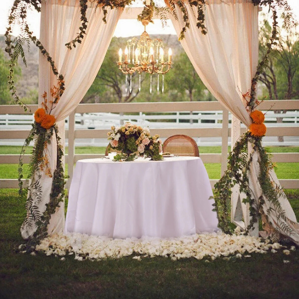 10 pcs 120'' Round Tablecloth Polyester For Home Wedding Restaurant Party White - Image 5