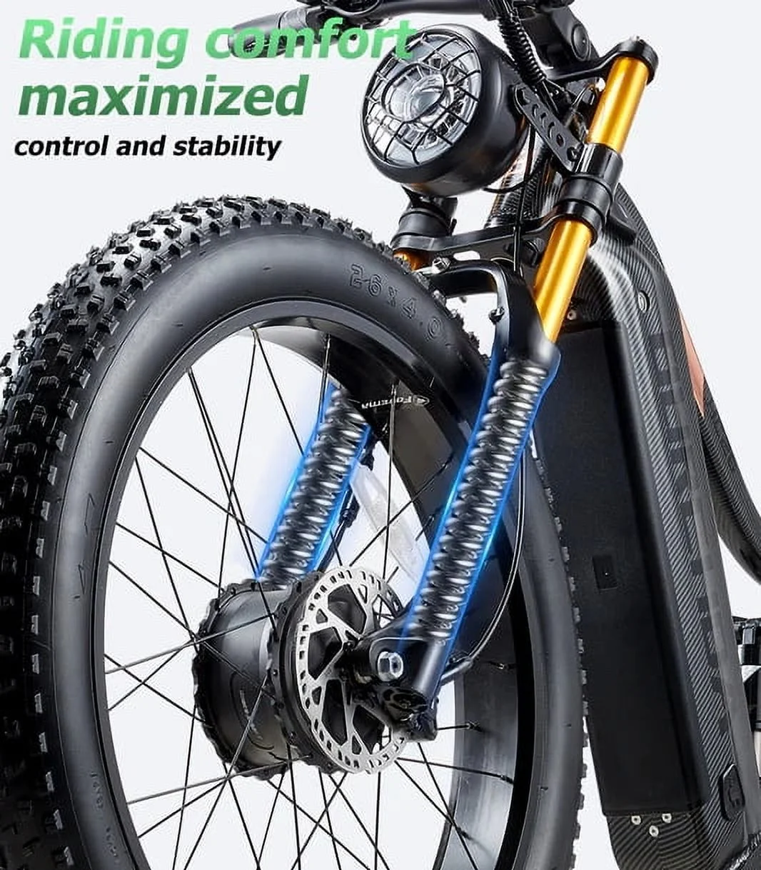 Dual Motors AWD 2000W Electric Bike for Adult 26'', UL2849 48V 60AH Removable Battery E-mountain bike 4'' Fat Tire up to 35MPH200Miles Long Range Off Road Ebike Beach Dual HydraulicBrakes E-Bicycle(AWD HC26 Dual battery(30Ah*2)) - Image 10