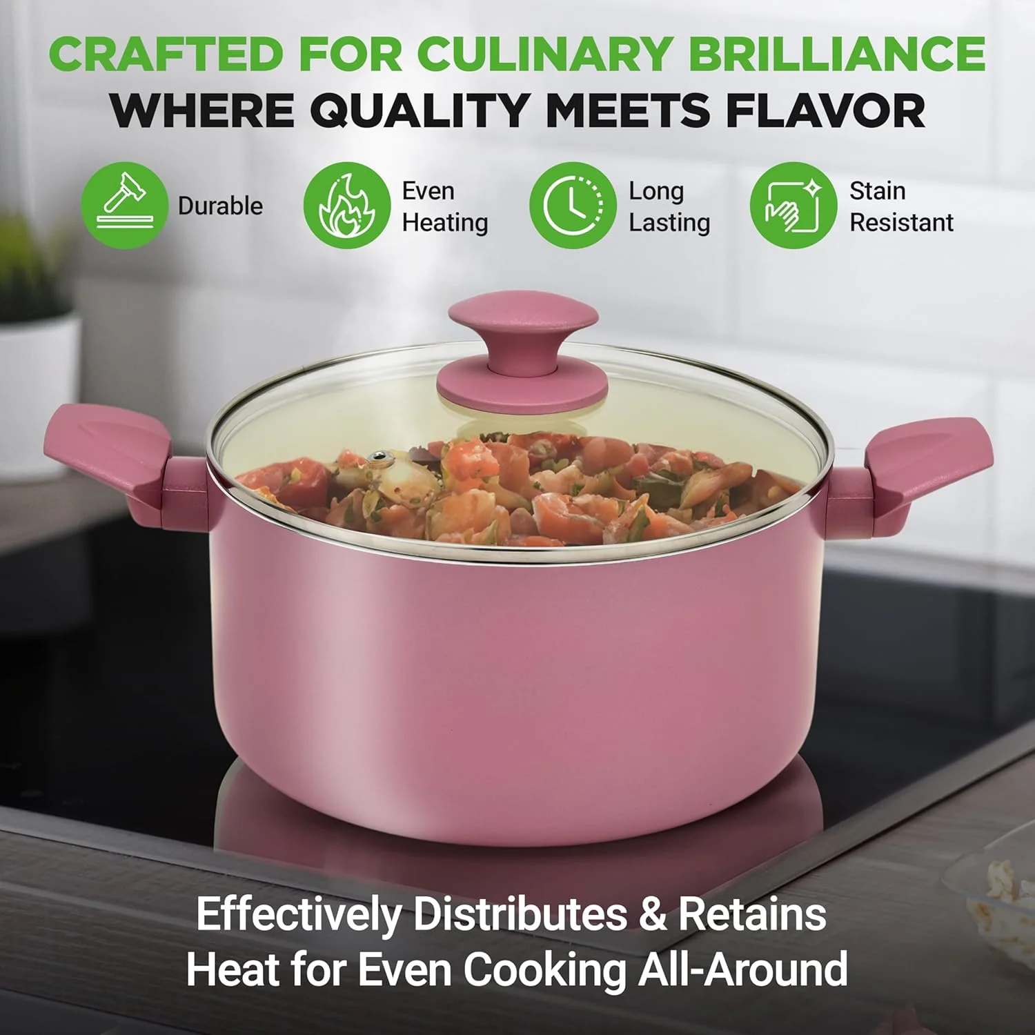 54 - Piece Kitchen Cookware Set - Complete Non - Stick Ceramic Pots and Pans Set with Utensils, Bakeware, and Knife Set, Gas, Electric & Induction Compatible, Blush Pink Kitchen Essentials