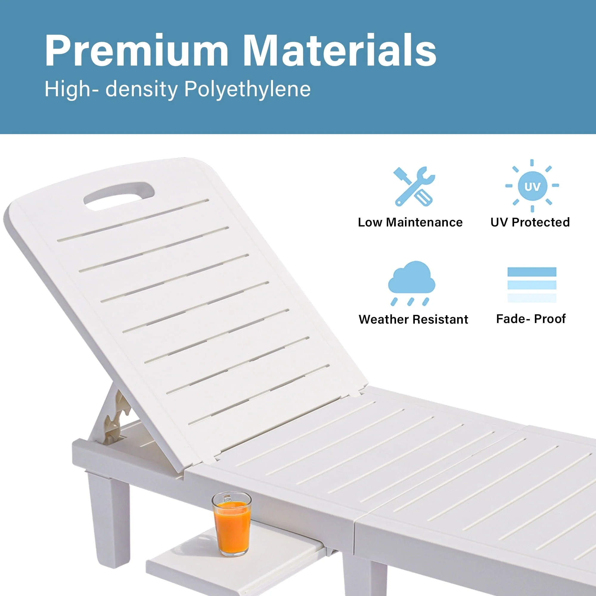 Patio Lounge Chair Set of 2, Adjustable Chaise with Side Table, Outdoor Lounger Recliner for Poolside, Patio, Backyard, Wood Texture Design | Waterproof | Easy to Assemble | Max Weight 330 lbs White(White,1PCS) - Image 9