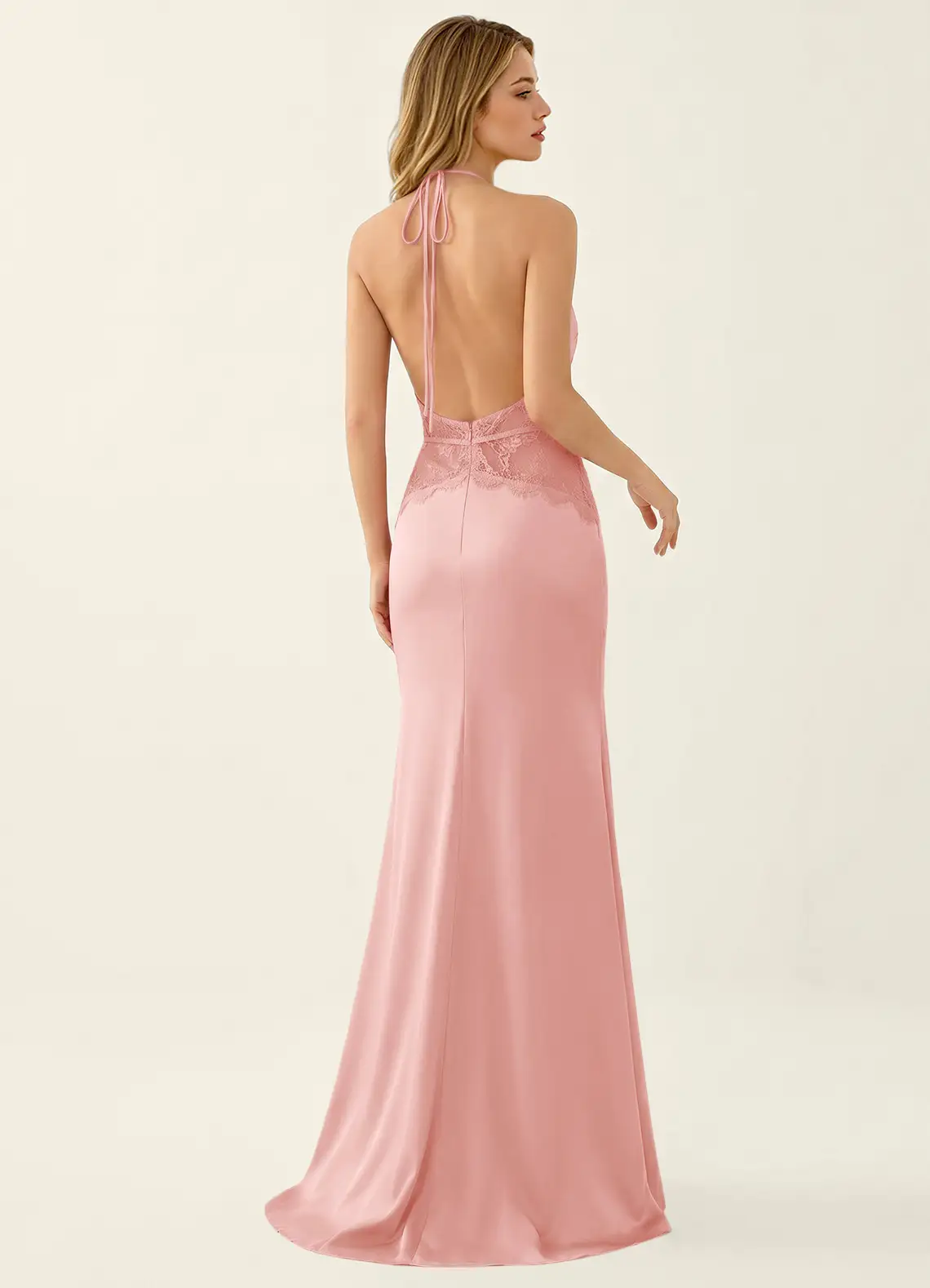Prudentiana Haze Pink Satin Lace Party Dress