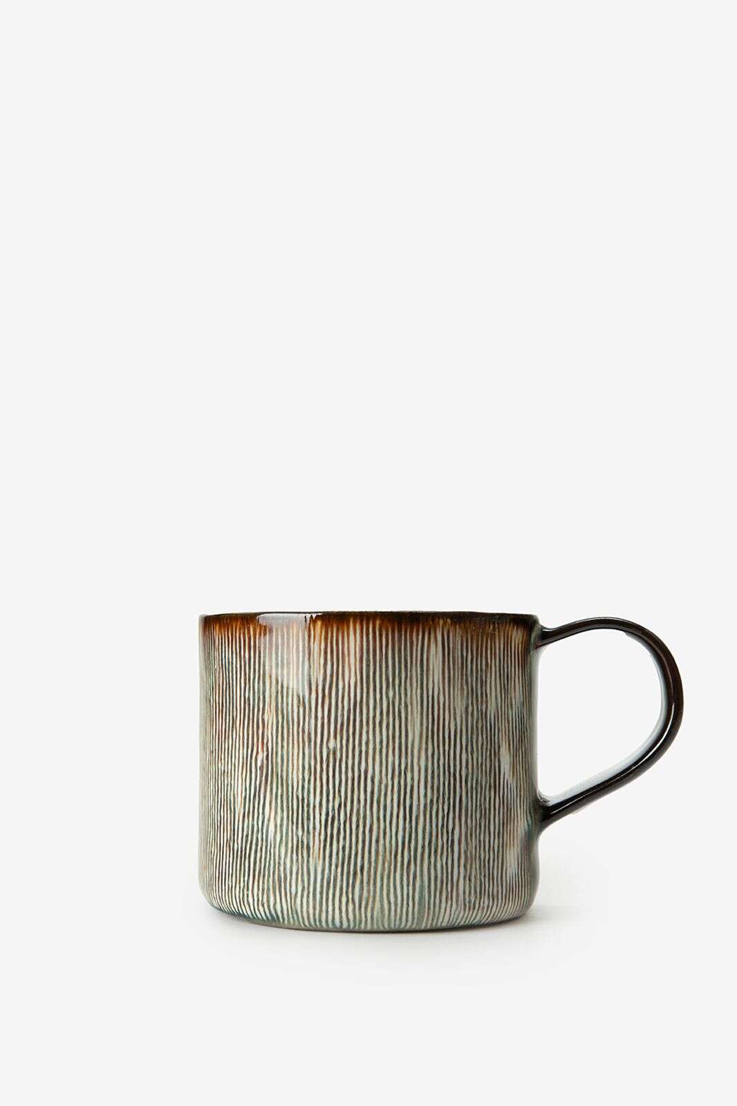 Beige met blauwe keramieken mok met oor