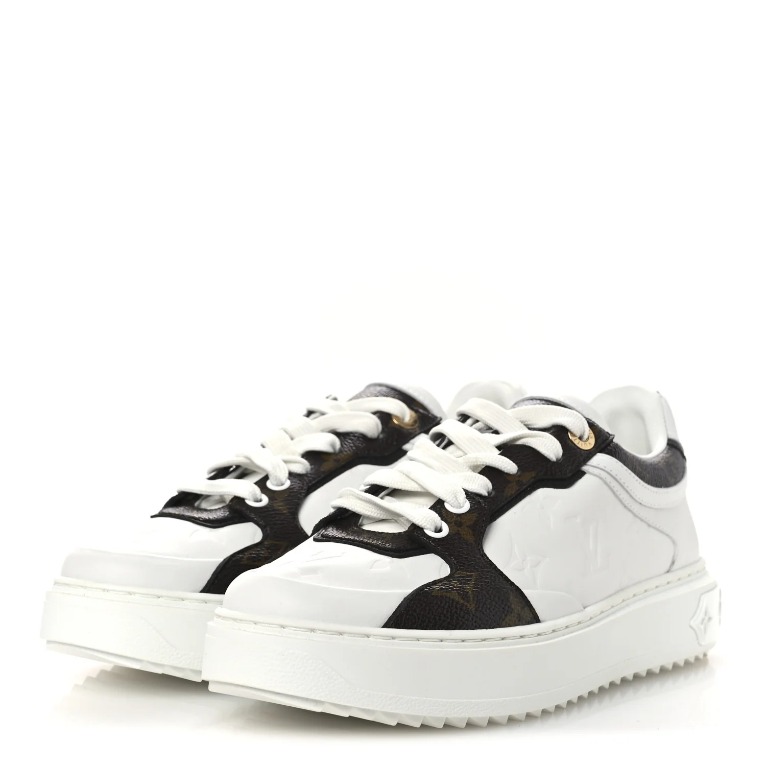 Lambskin Embossed Monogram Time Out Sneakers 39 White Brown