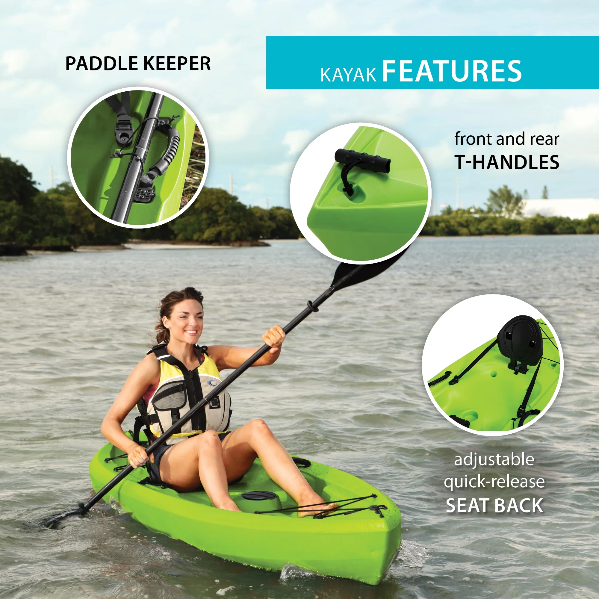 Tioga 10 ft Sit On Top Kayak, Lime Green (90534)(Lime Green/Single) Image 6