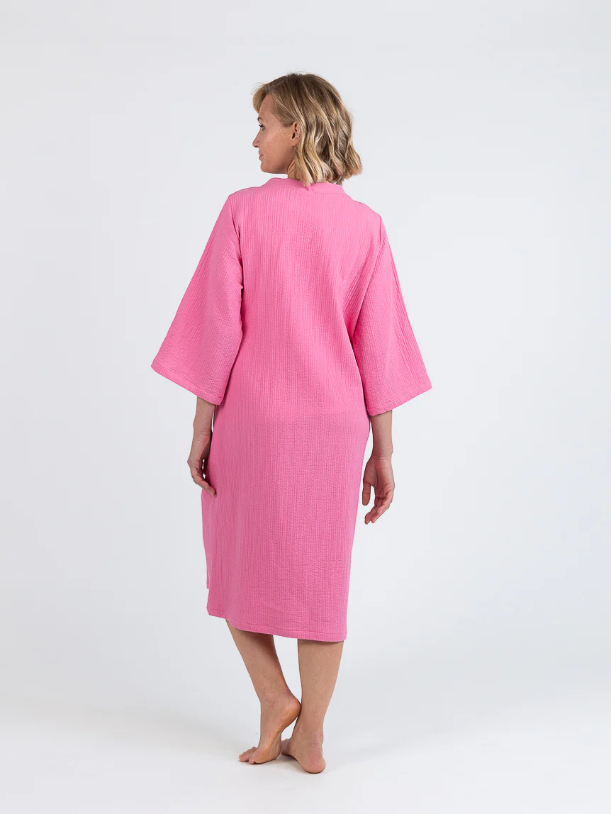 Robe de chambre d'été femme en coton rose