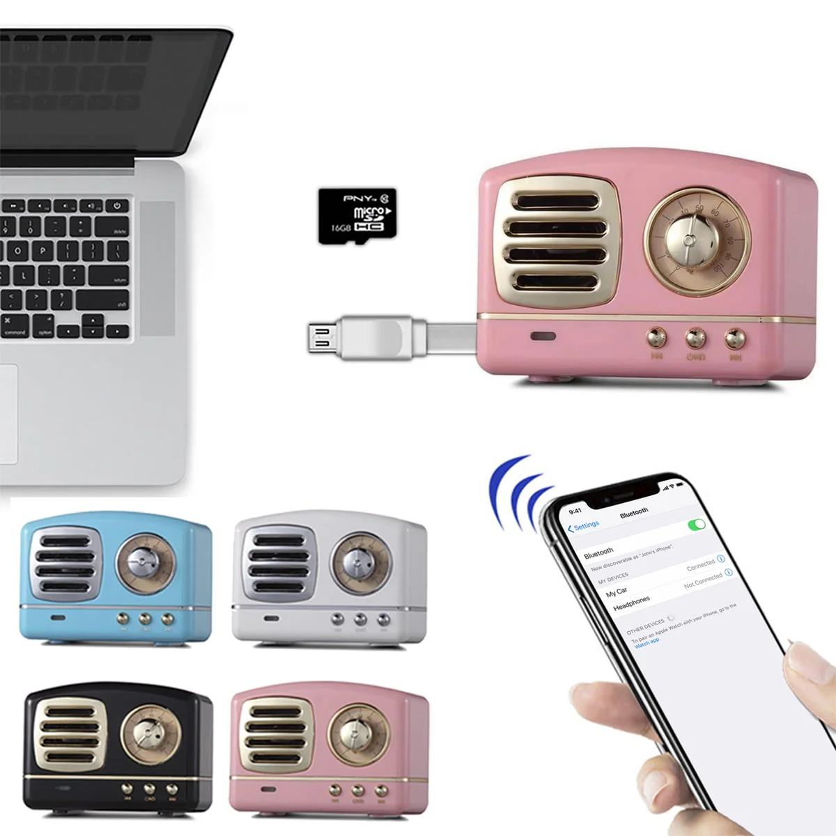 80s Style Retro Vintage Mini Bluetooth Speaker | Small and Easy to Carry White Image 2