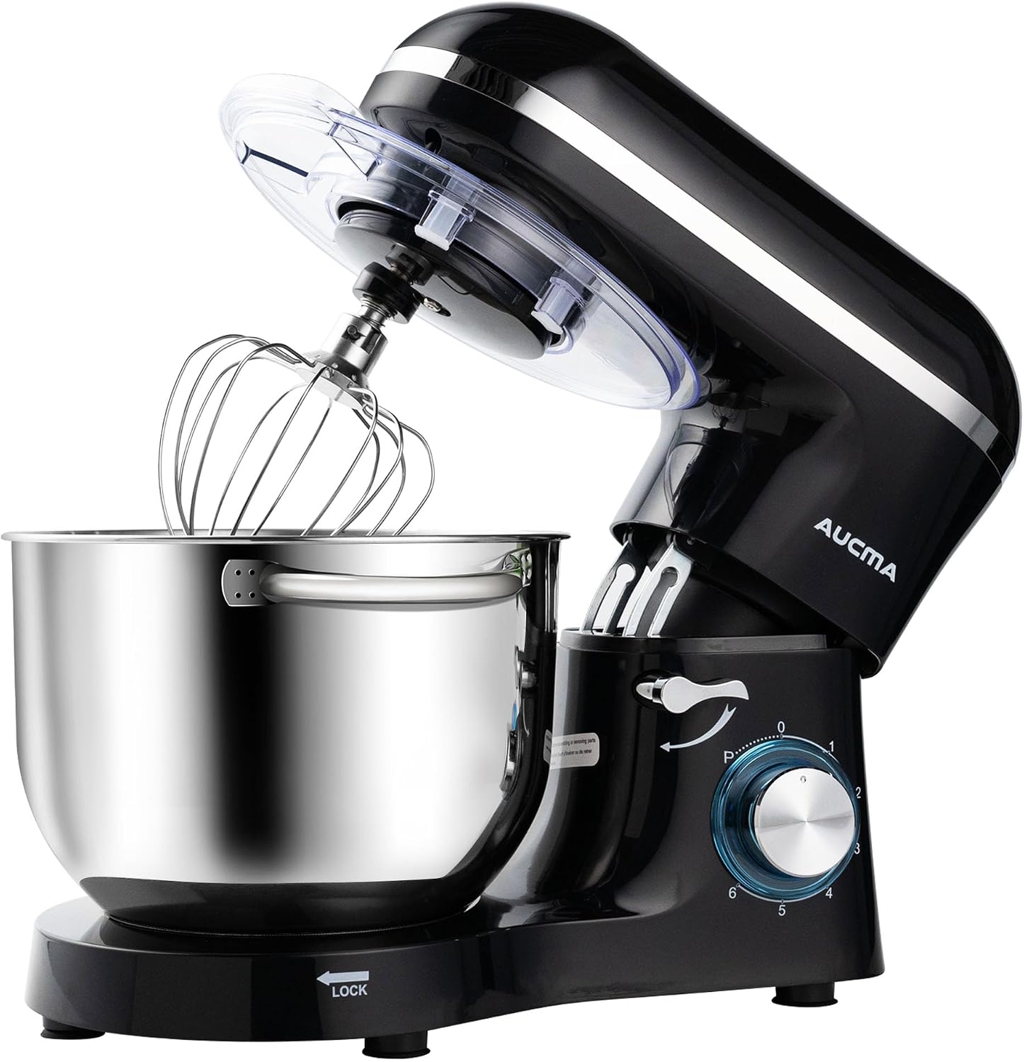 Aucma Stand Mixer, 6.5-QT 660W 6-Speed Tilt-Head Food Mixer, Kitchen Electric Mixer with Dough Hook, Wire Whip & Beater (Black, 6.5QT)