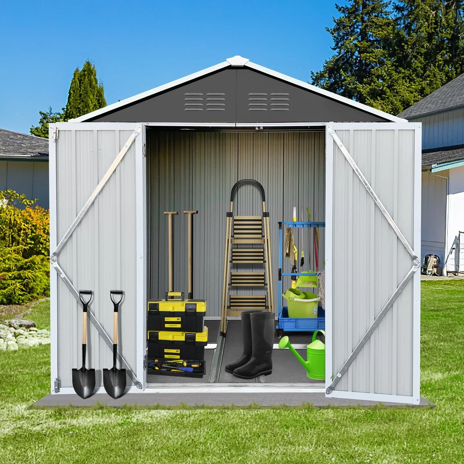 SYNGAR 6' x 4' Outdoor Storage Shed, Metal Garden Shed with Lockable Doors, Tools Storage Shed for Backyard, Patio, Lawn, D9094