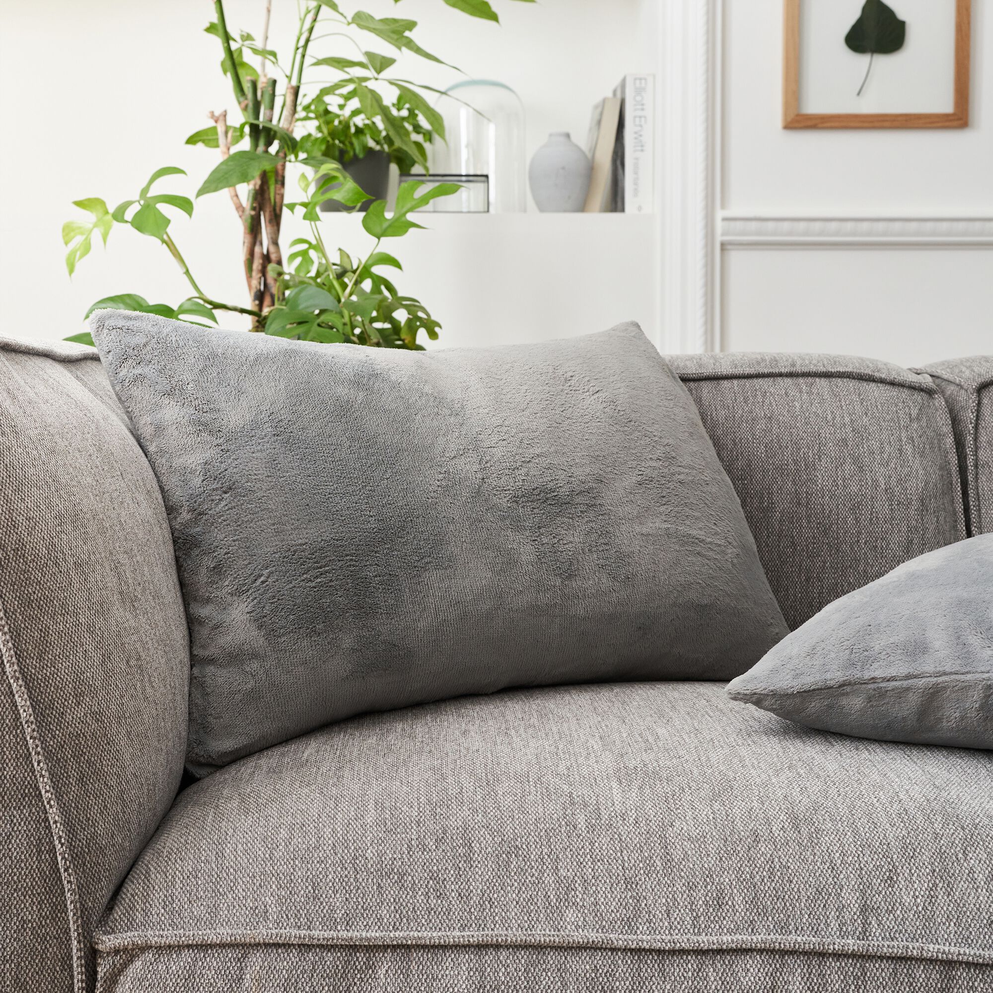 ROBIN - Housse de coussin effet polaire 40x60cm - gris restanque