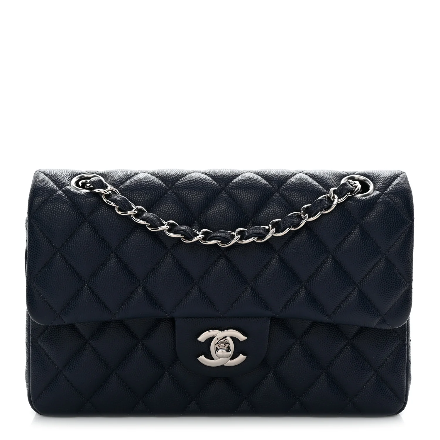 Caviar Quilted Small Double Flap Blue