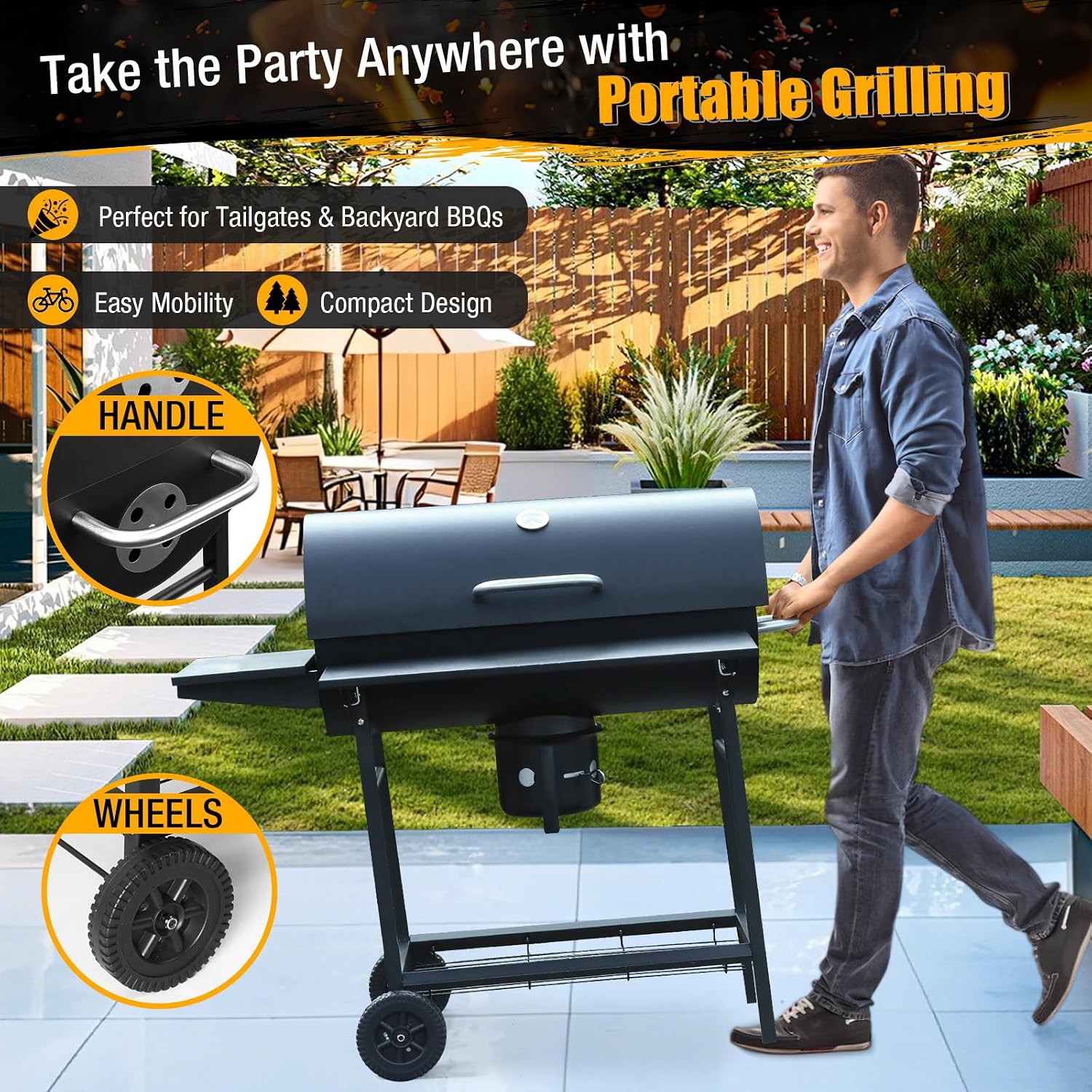 Charcoal BBQ Grills Outdoor: Spacious Barrel Barbecue Grill